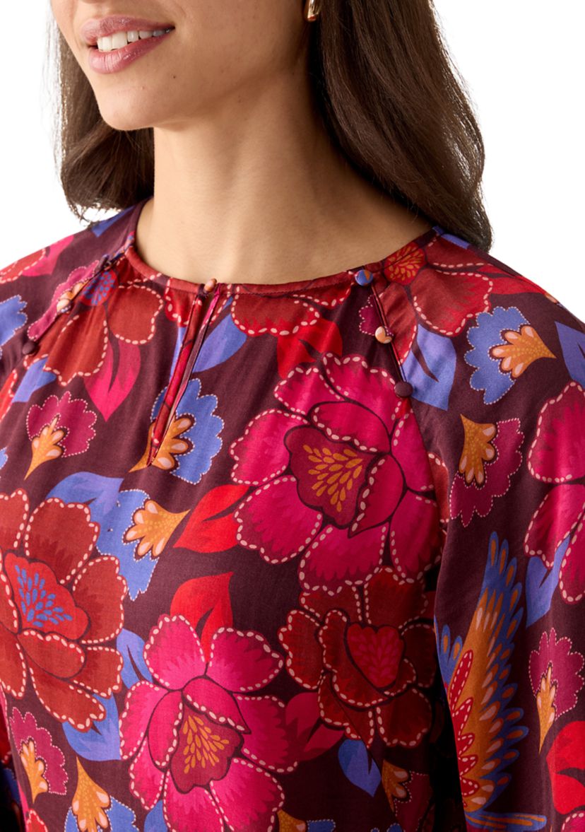 Womens Long Sleeve Ruffle Hem Floral Dress