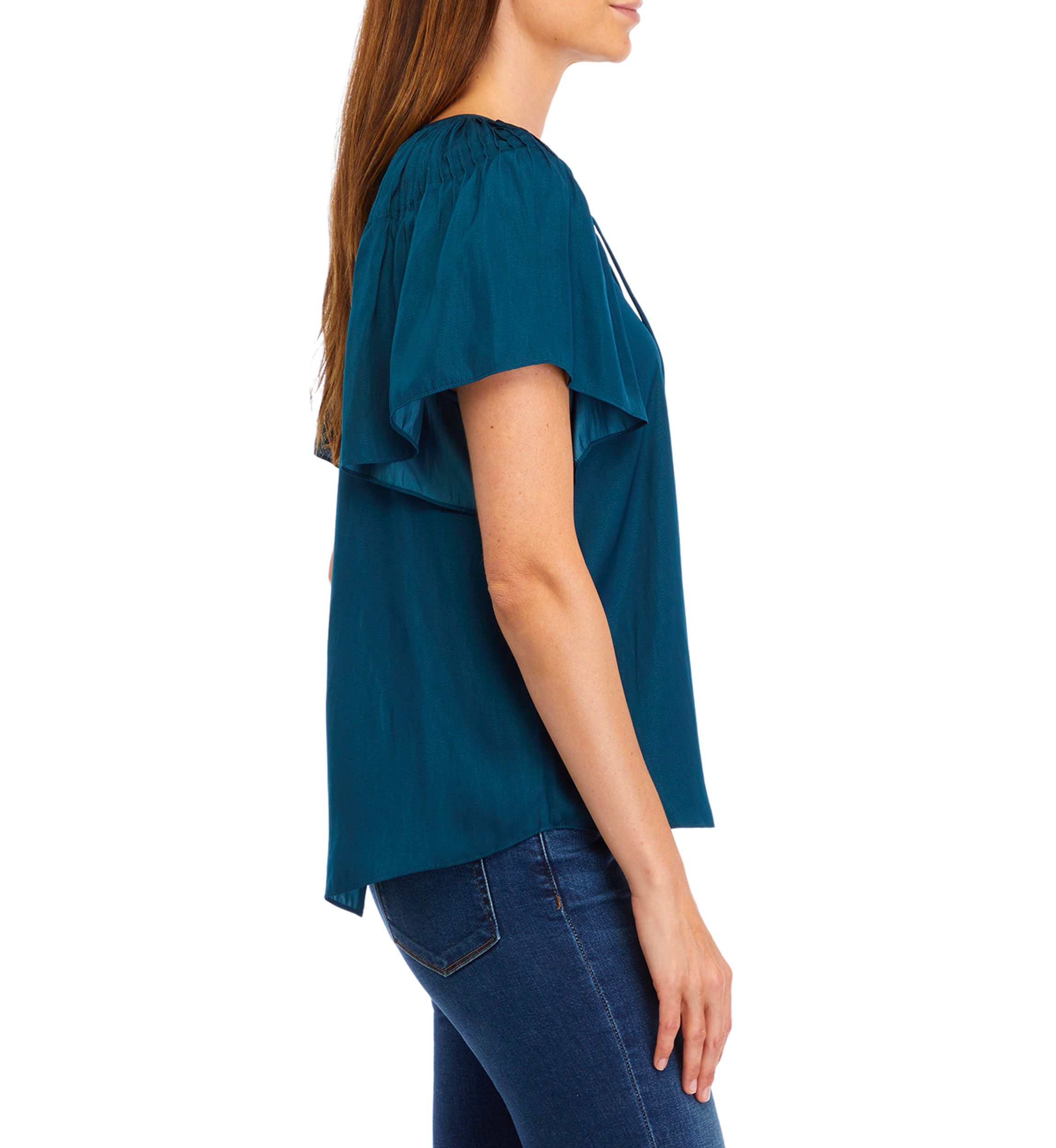 Womens Flutter Sleeve Split Neck Airflow Blouse