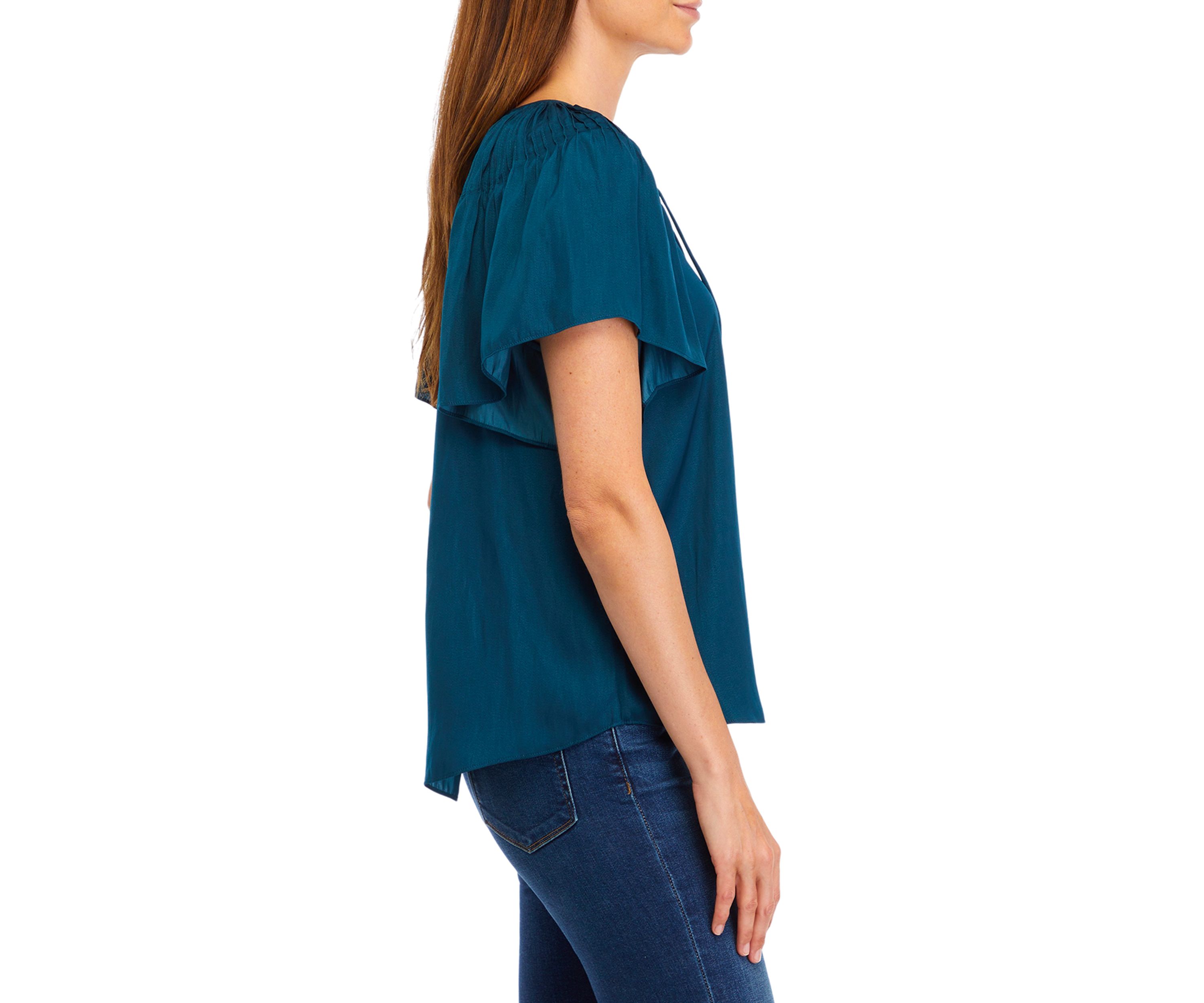 Womens Flutter Sleeve Split Neck Airflow Blouse