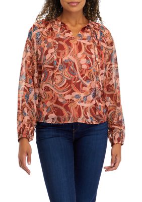 PHILOSOPHY BY REPUBLIC Women's Blouson Sleeve Paisley Print Top, Small