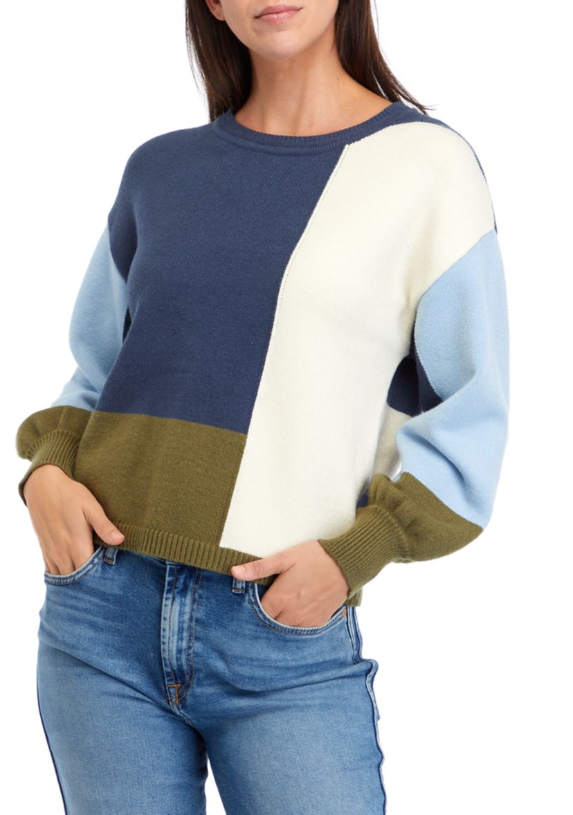 Womens Drop Shoulder Color Block Sweater