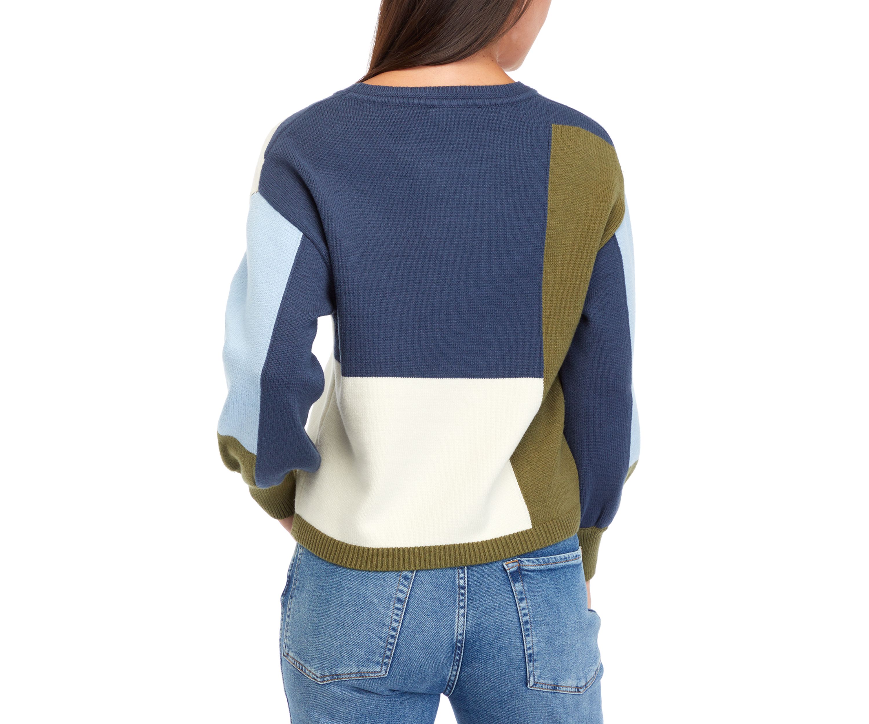 Womens Drop Shoulder Color Block Sweater