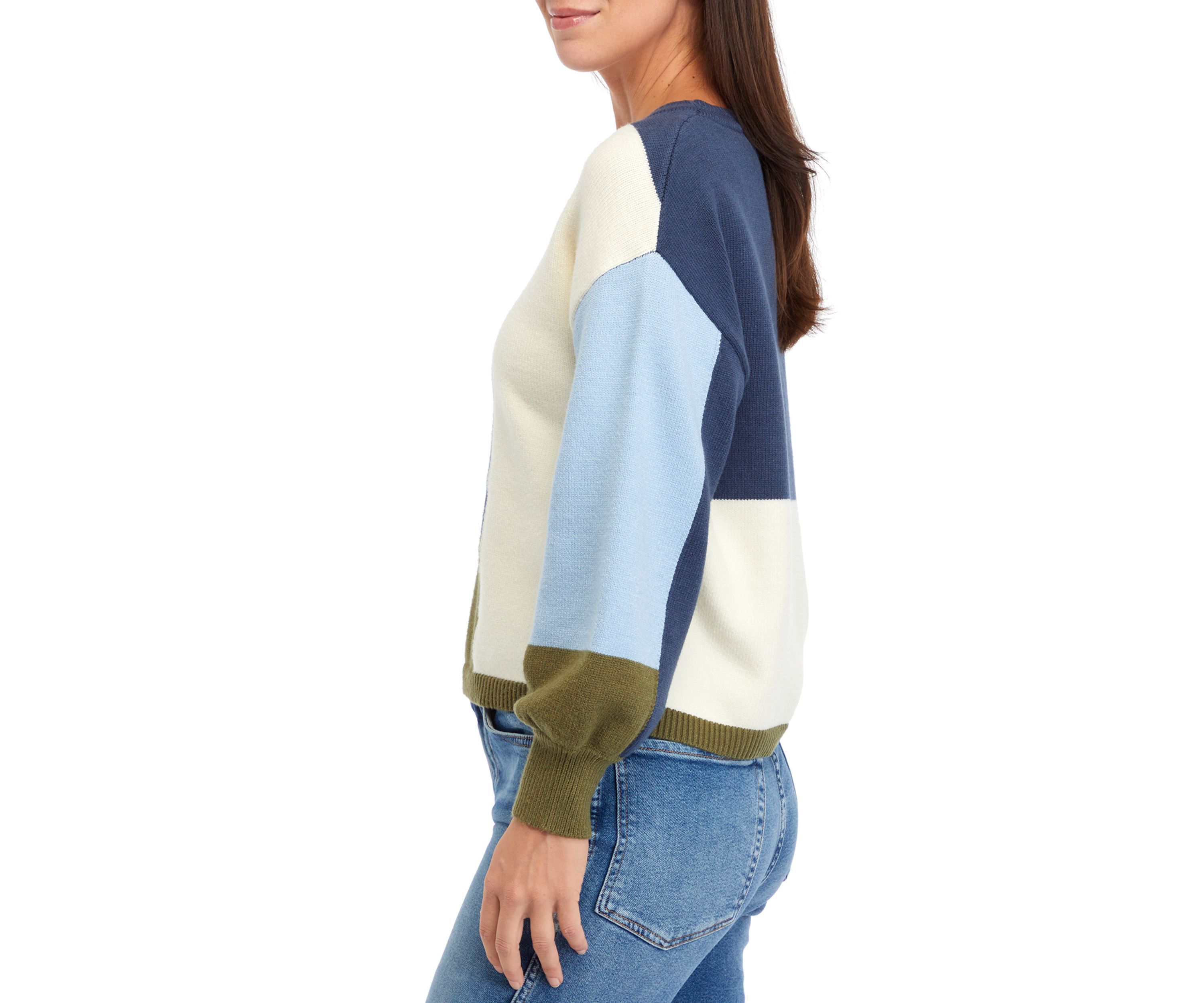 Womens Drop Shoulder Color Block Sweater