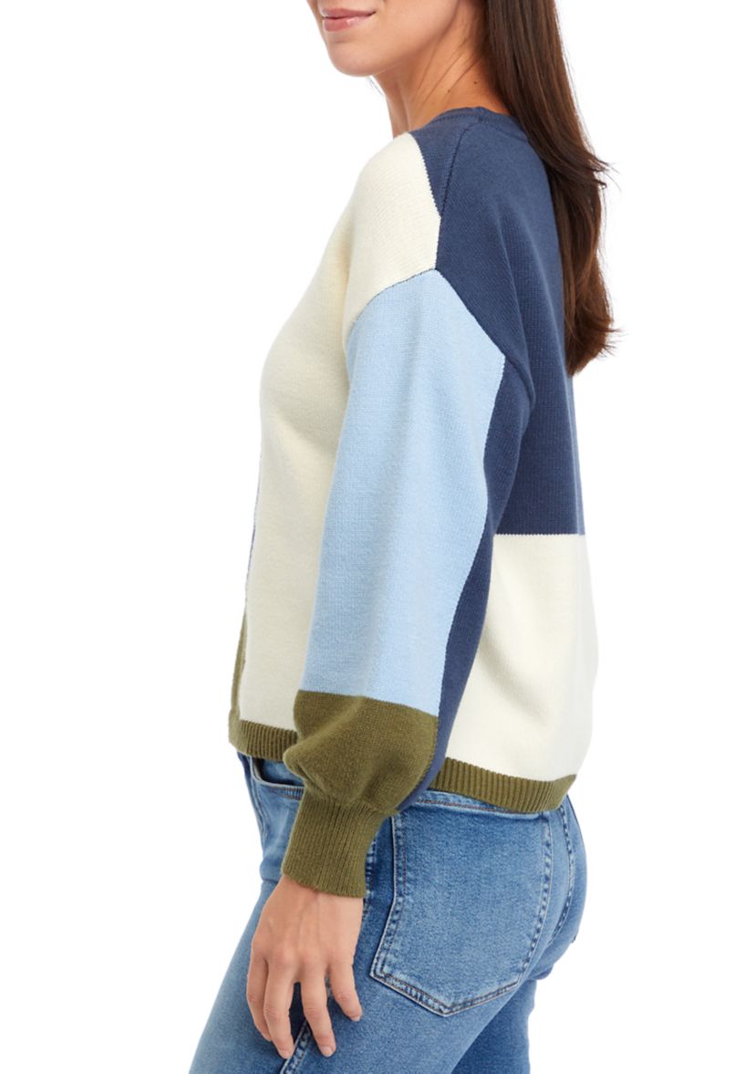 Womens Drop Shoulder Color Block Sweater