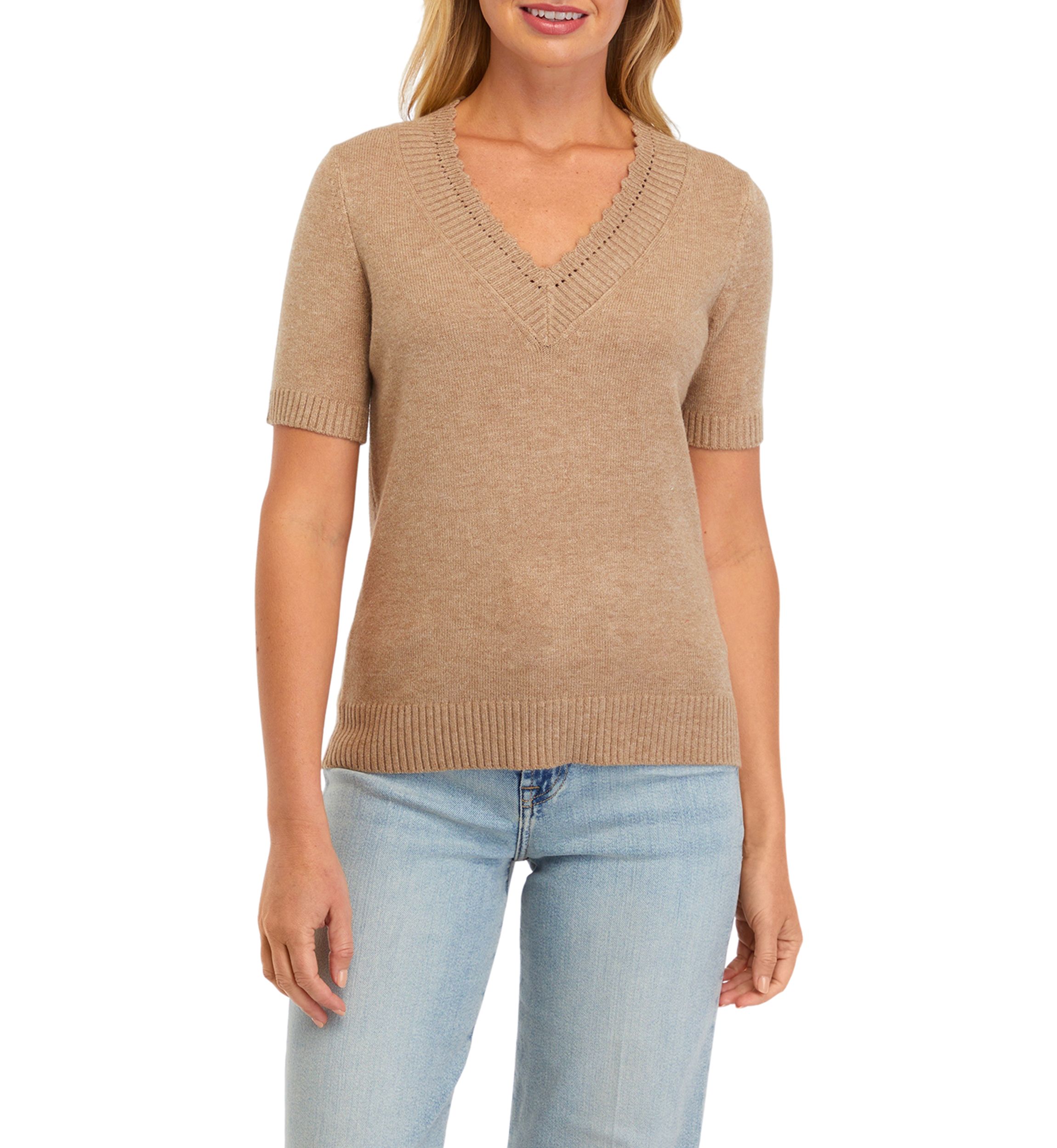 Womens Short Sleeve V-Neck Sweater 