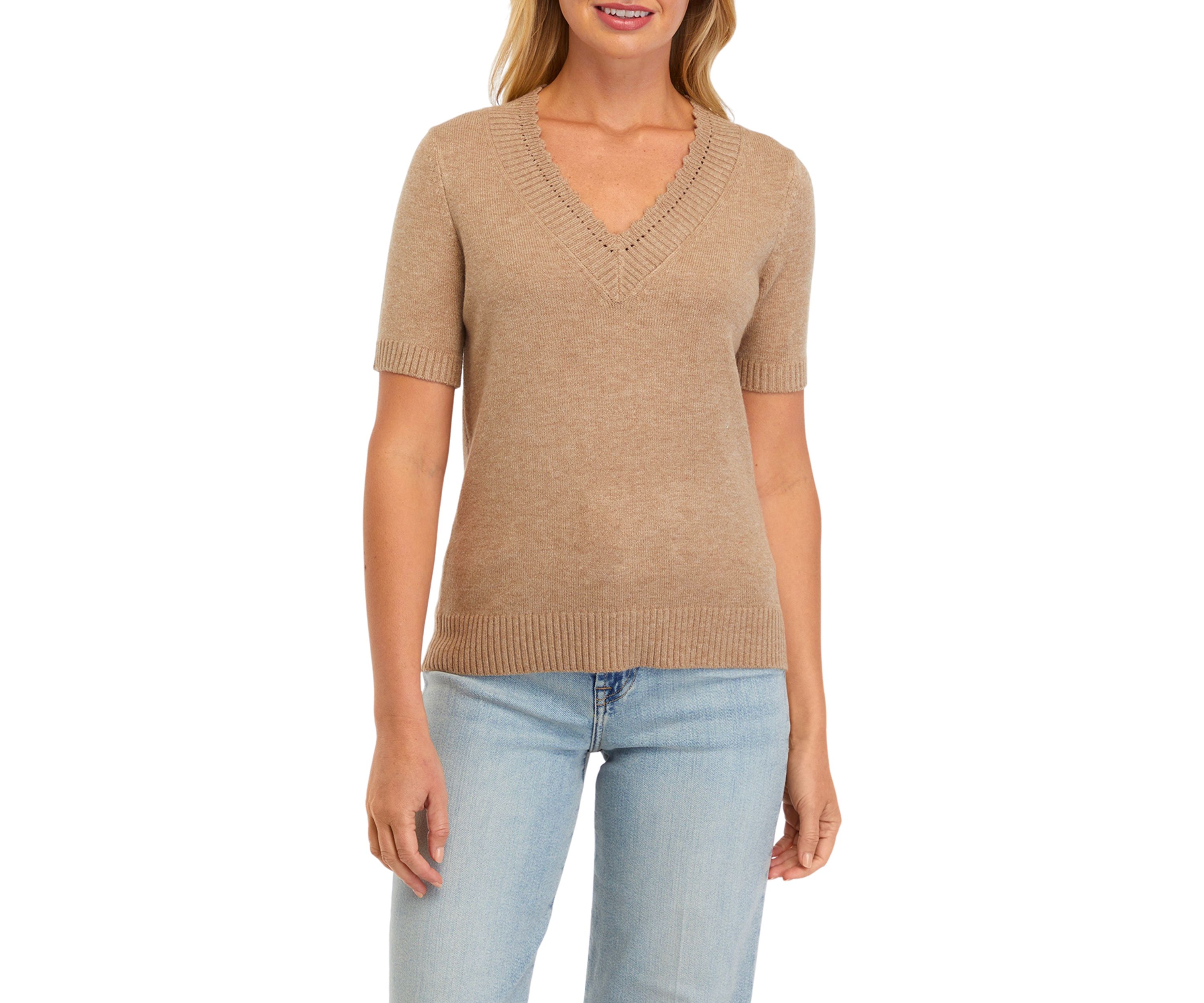 Womens Short Sleeve V-Neck Sweater 
