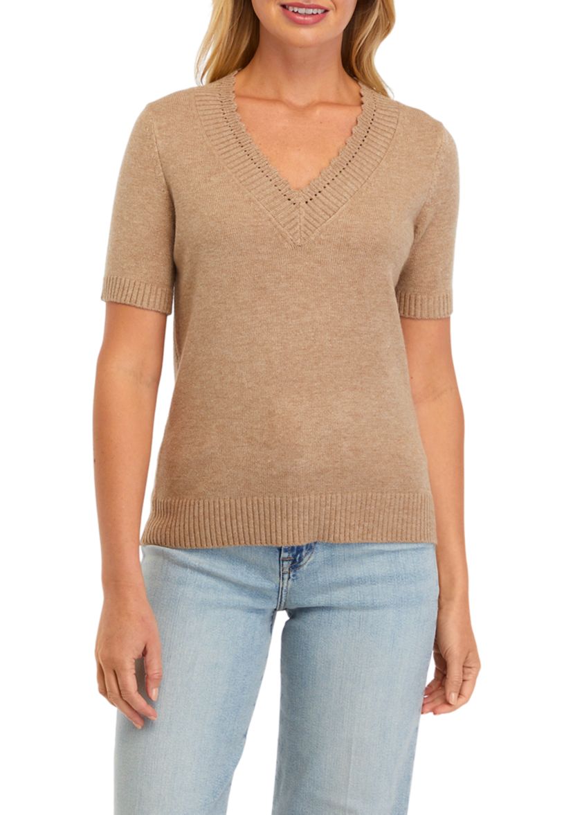 Womens Short Sleeve V-Neck Sweater 