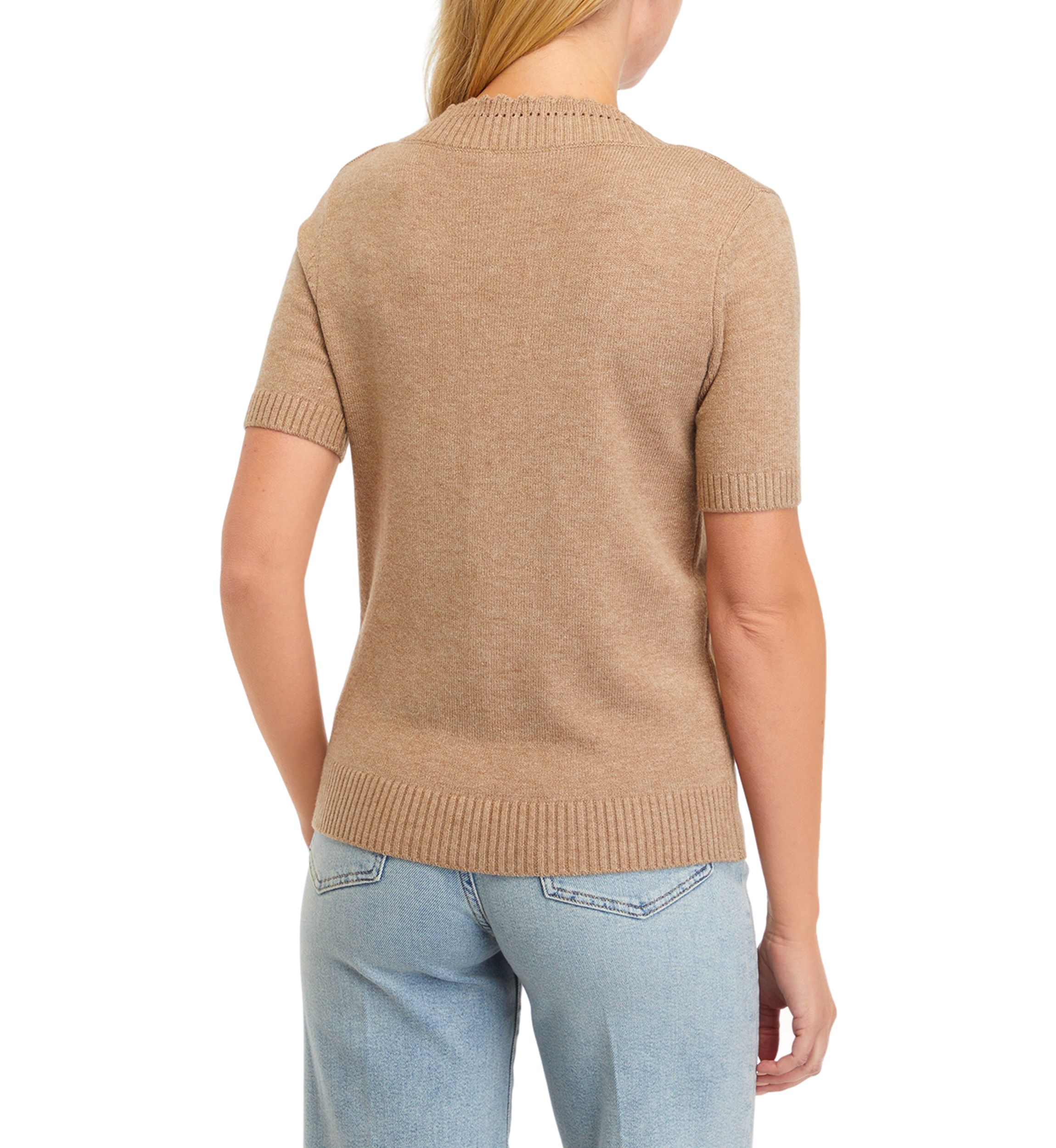 Womens Short Sleeve V-Neck Sweater 