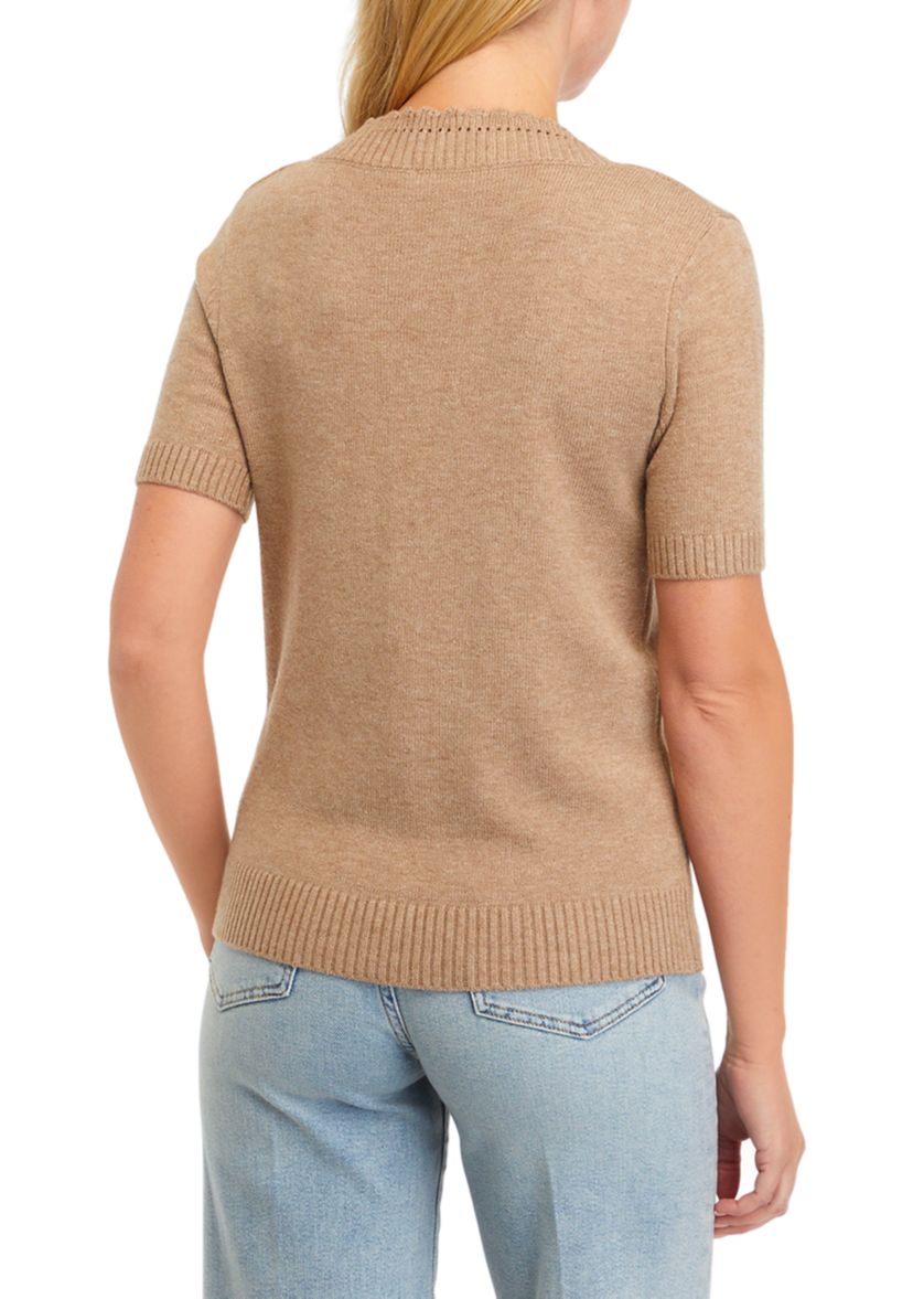 Womens Short Sleeve V-Neck Sweater 
