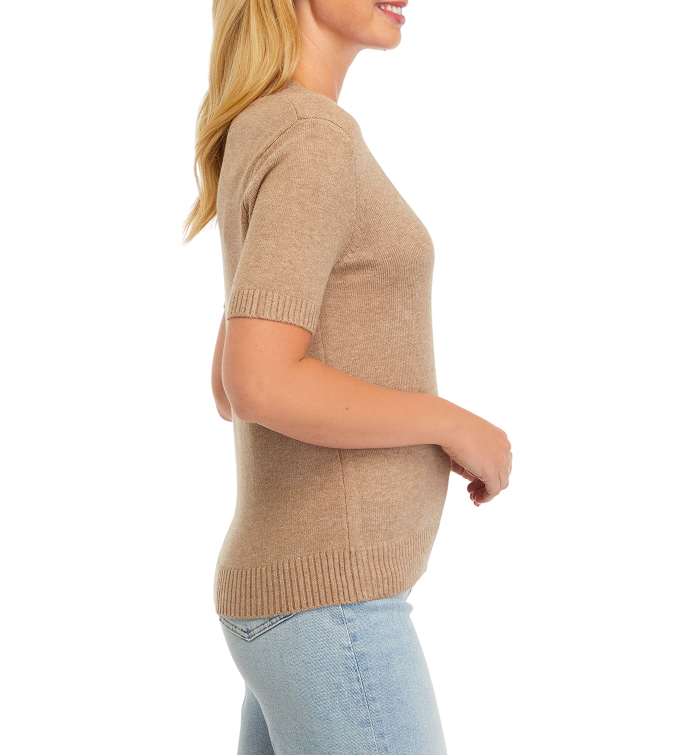Womens Short Sleeve V-Neck Sweater 