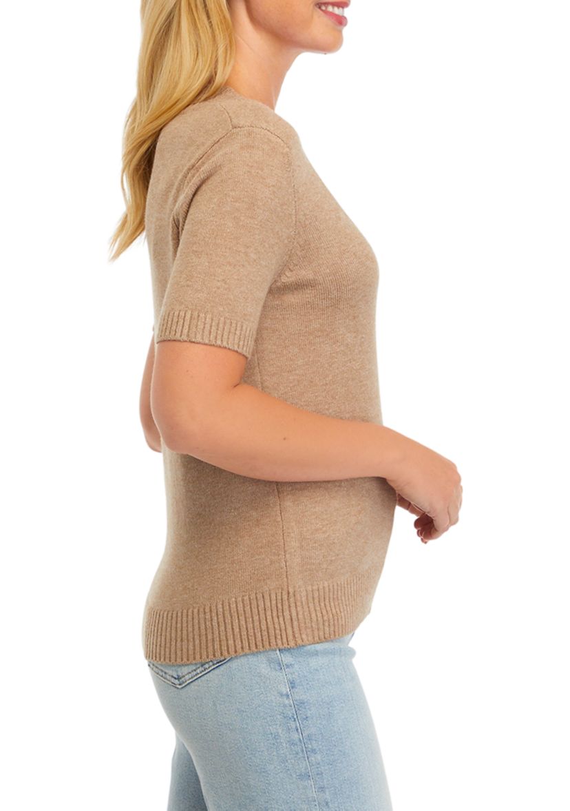 Womens Short Sleeve V-Neck Sweater 