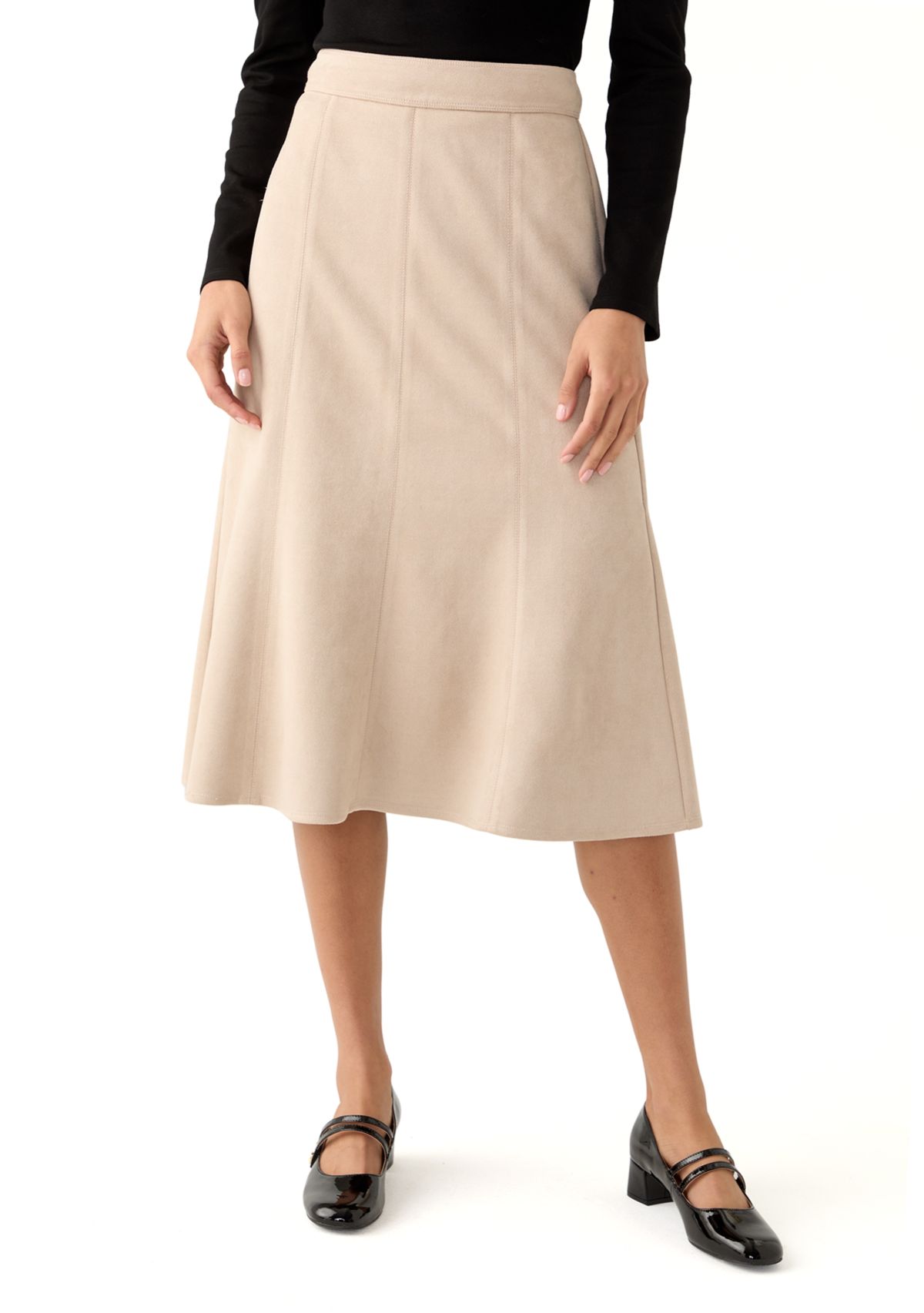 Womens Vegan Suede Midi Skirt