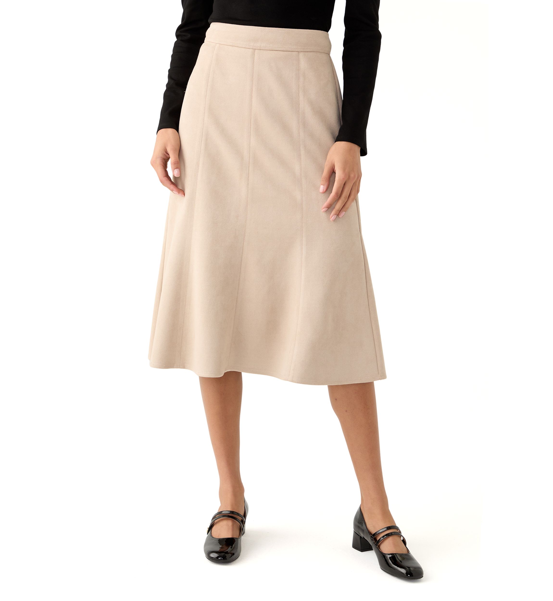 Womens Vegan Suede Midi Skirt