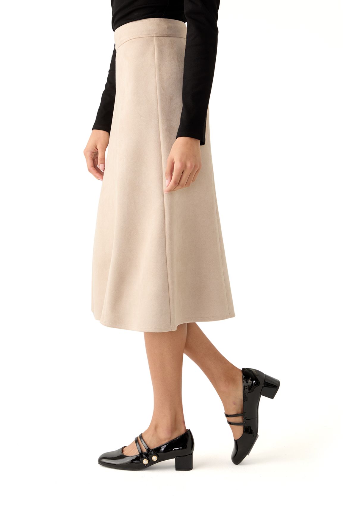 Womens Vegan Suede Midi Skirt
