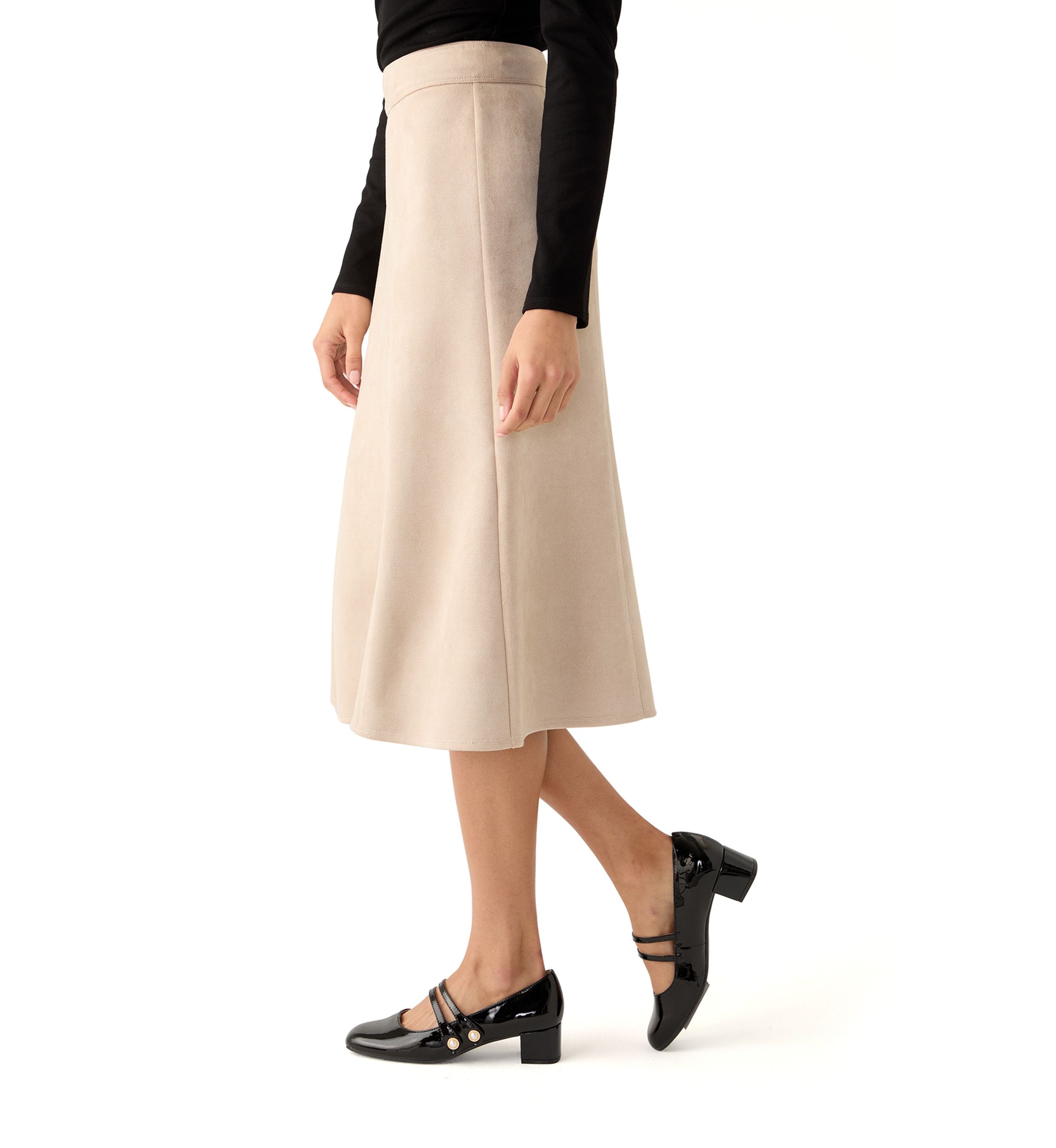 Womens Vegan Suede Midi Skirt