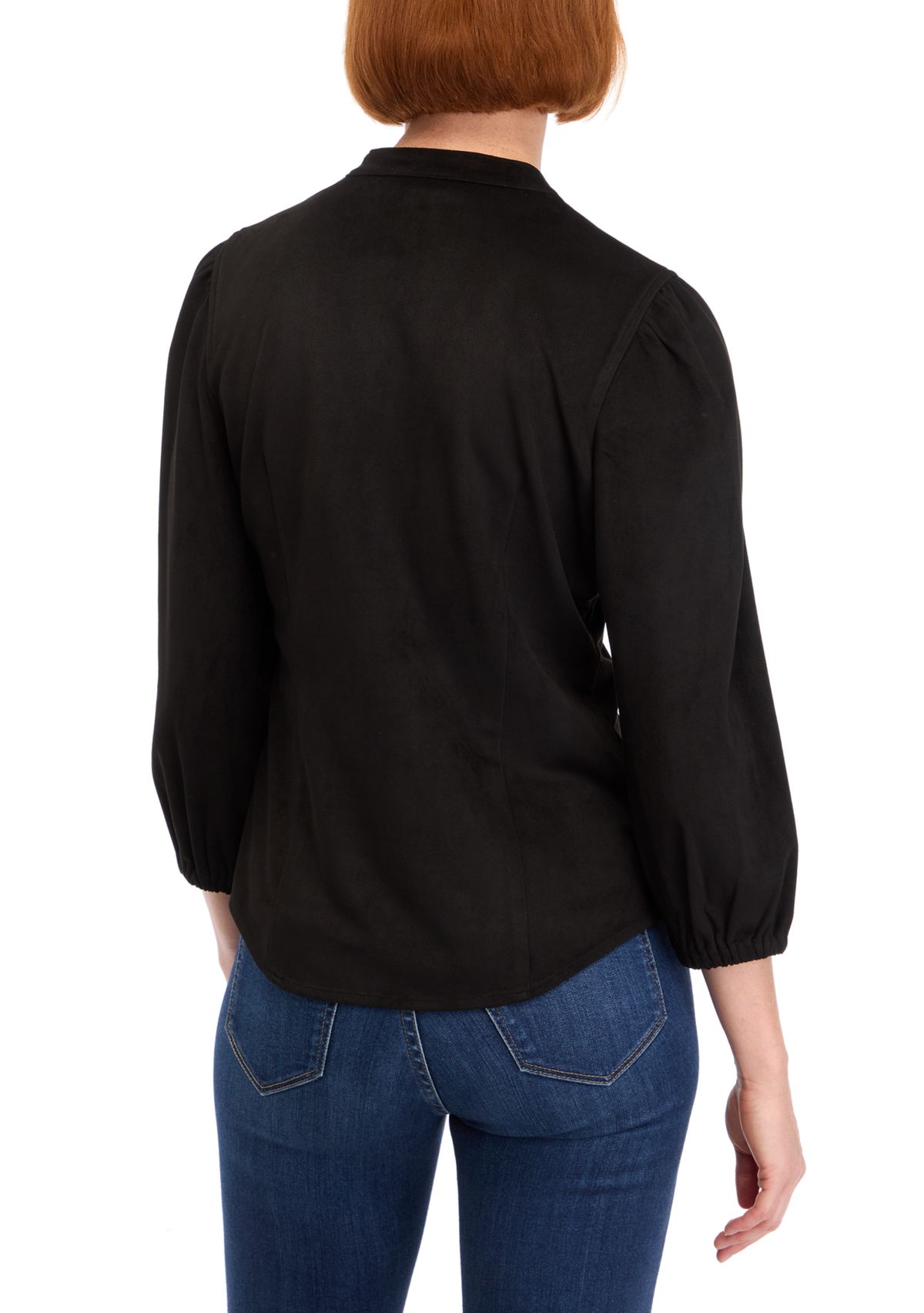 Womens Vegan Suede Split Neck Button Front Shirt 