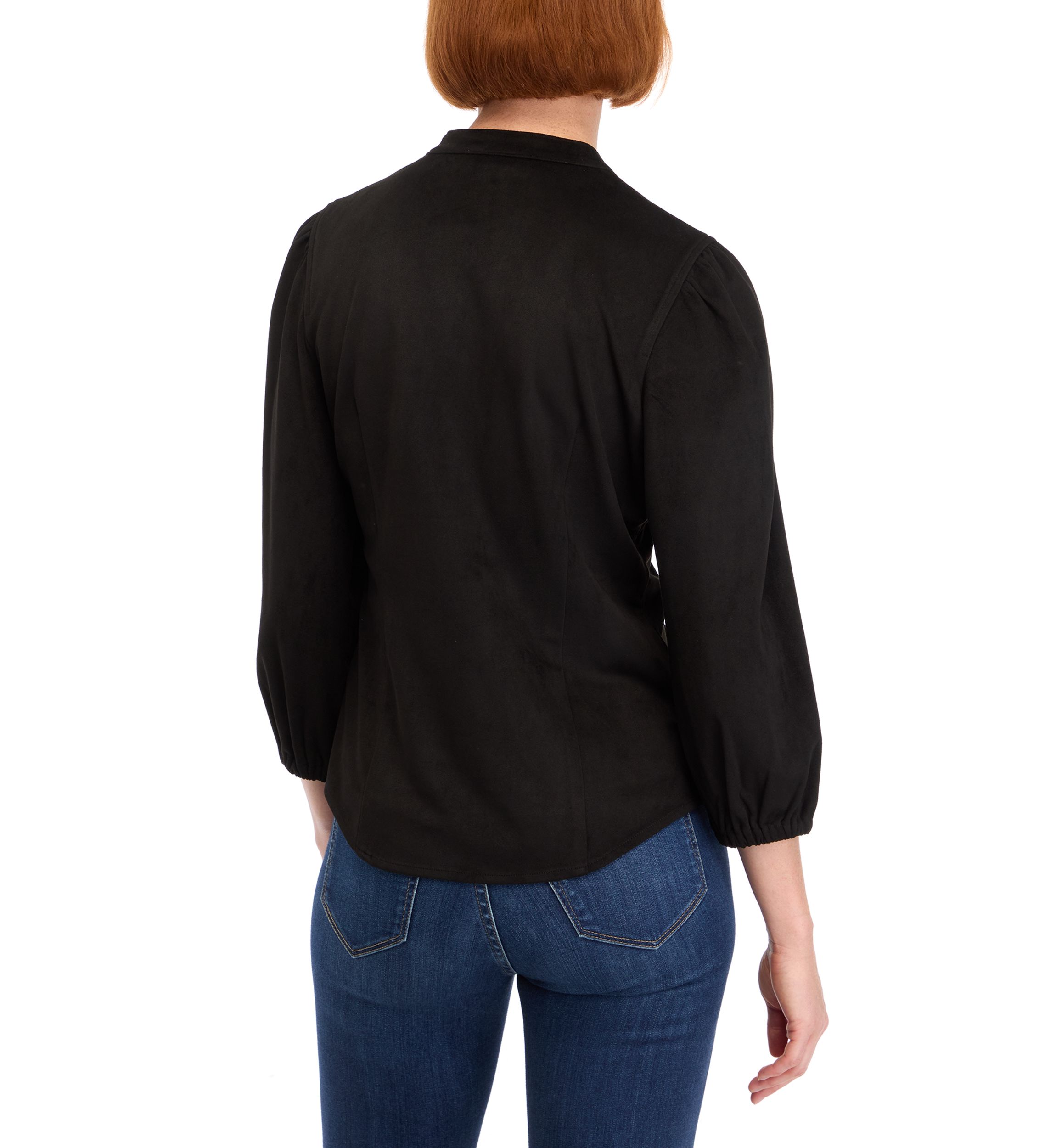 Womens Vegan Suede Split Neck Button Front Shirt 