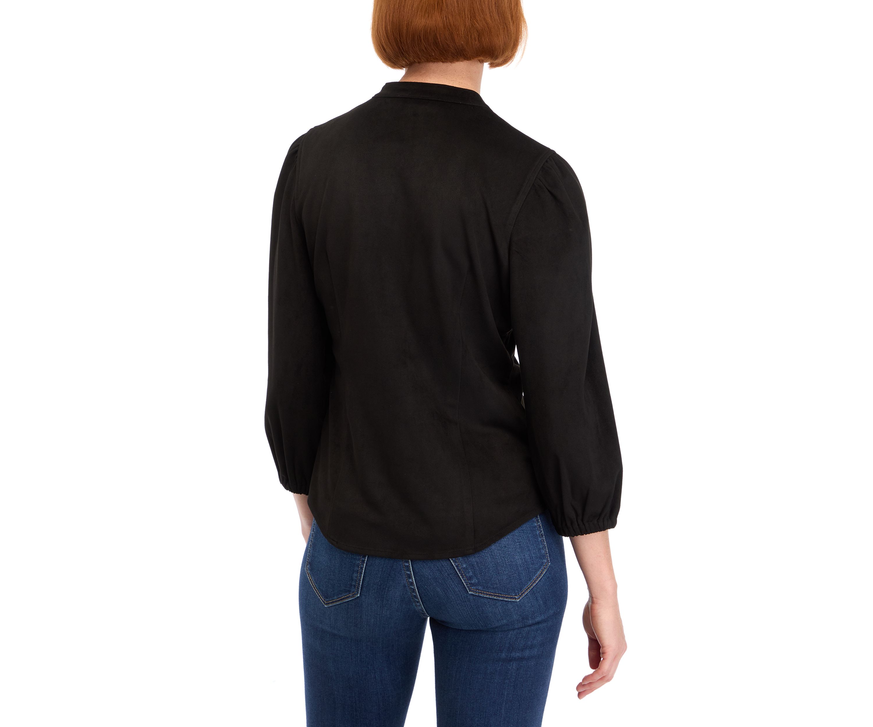 Womens Vegan Suede Split Neck Button Front Shirt 