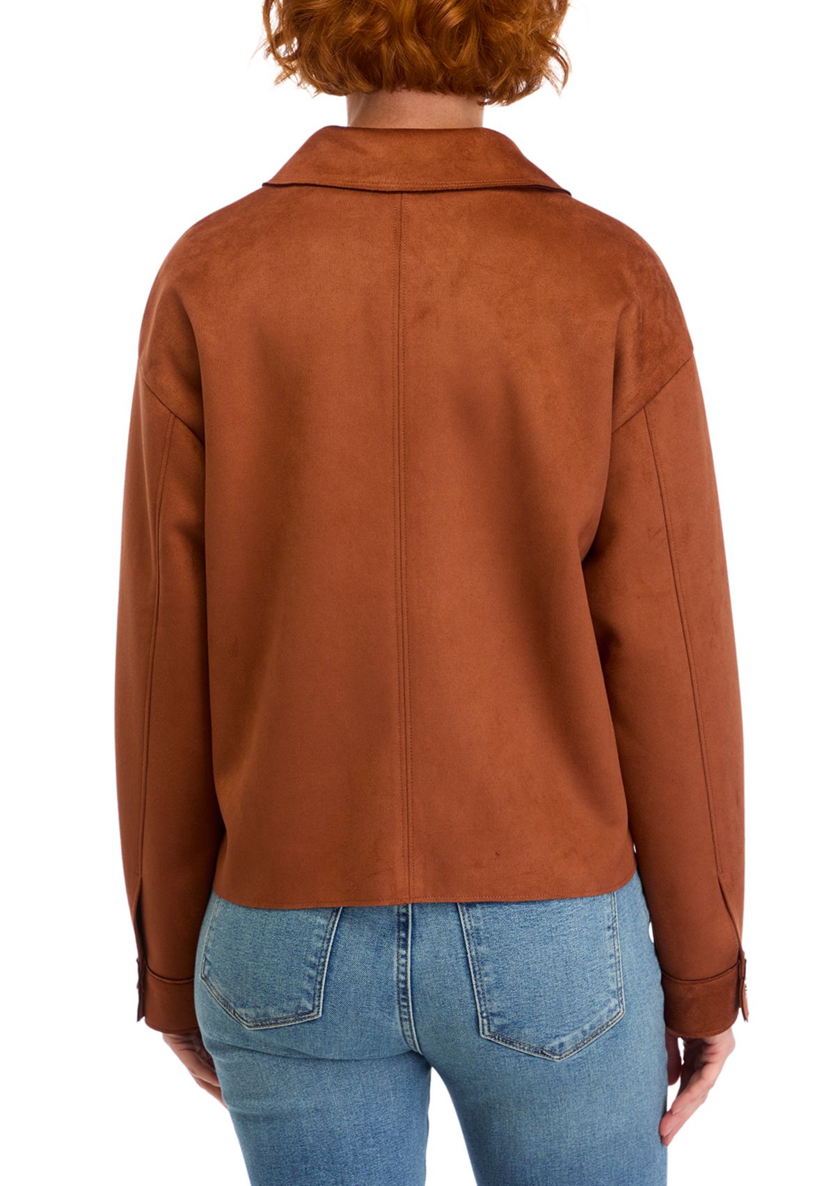 Womens Vegan Suede Front Pocket Snap Jacket 