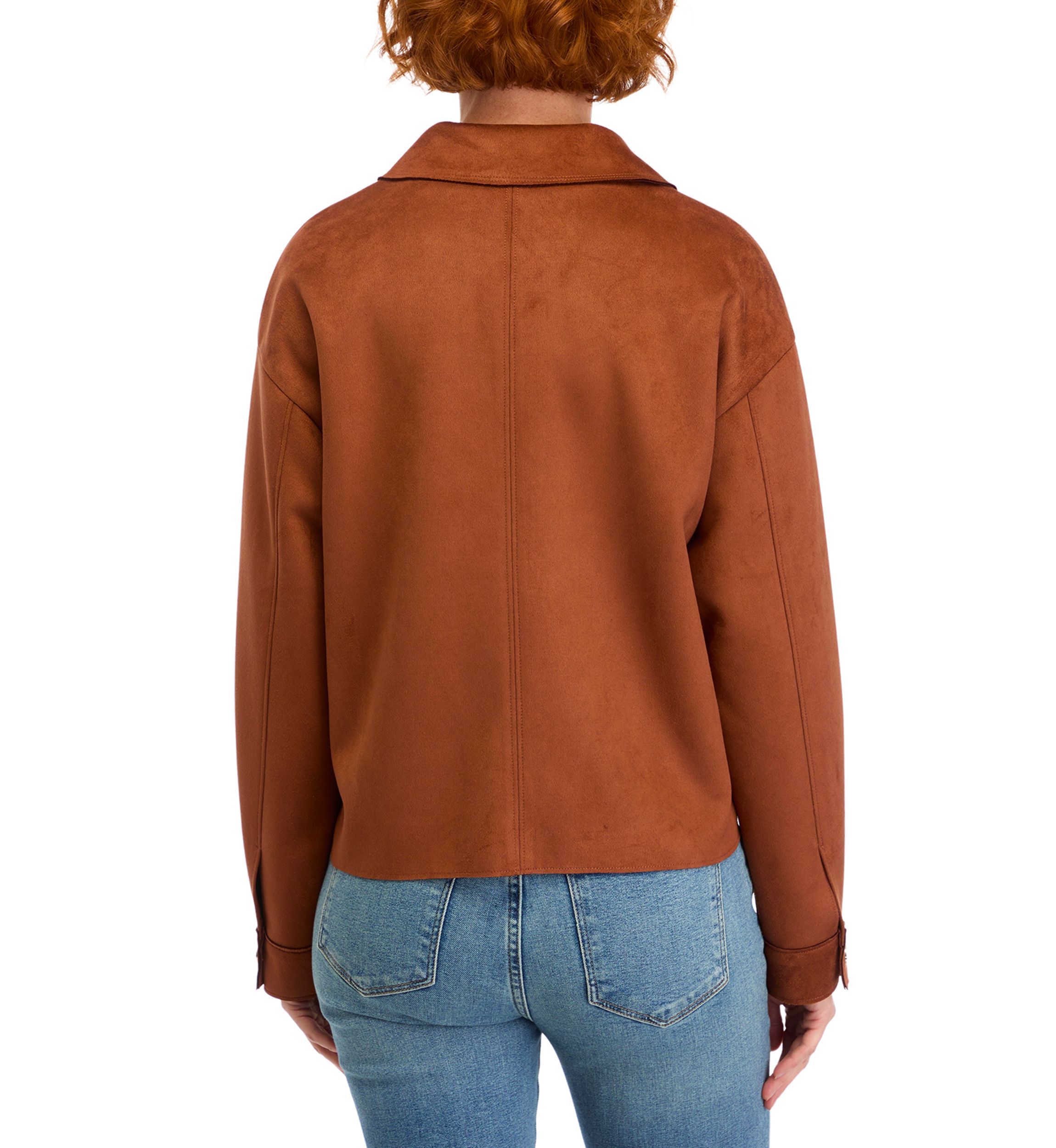 Womens Vegan Suede Front Pocket Snap Jacket 