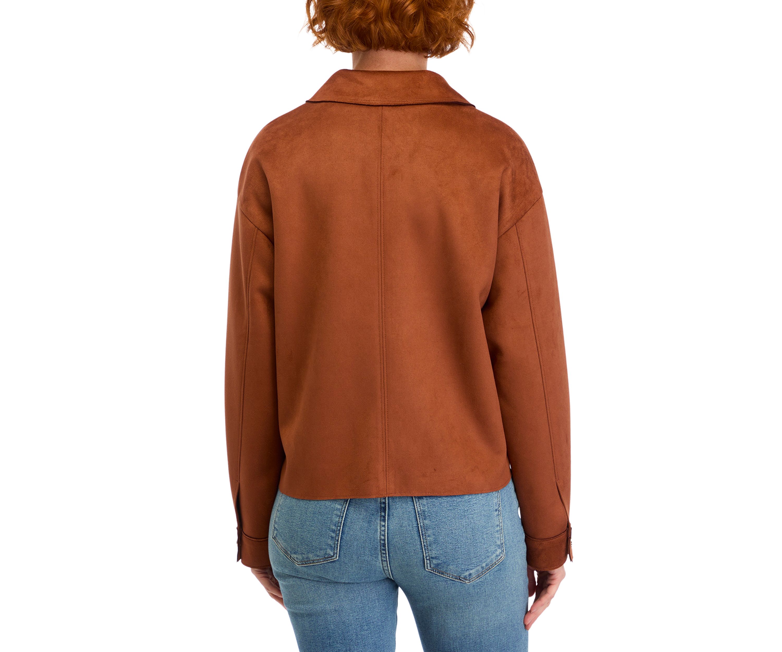 Womens Vegan Suede Front Pocket Snap Jacket 
