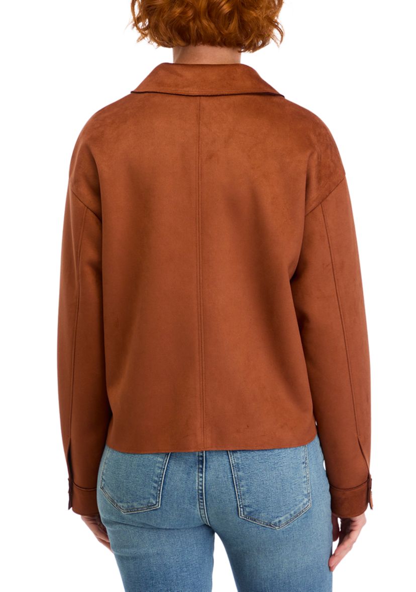 Womens Vegan Suede Front Pocket Snap Jacket 