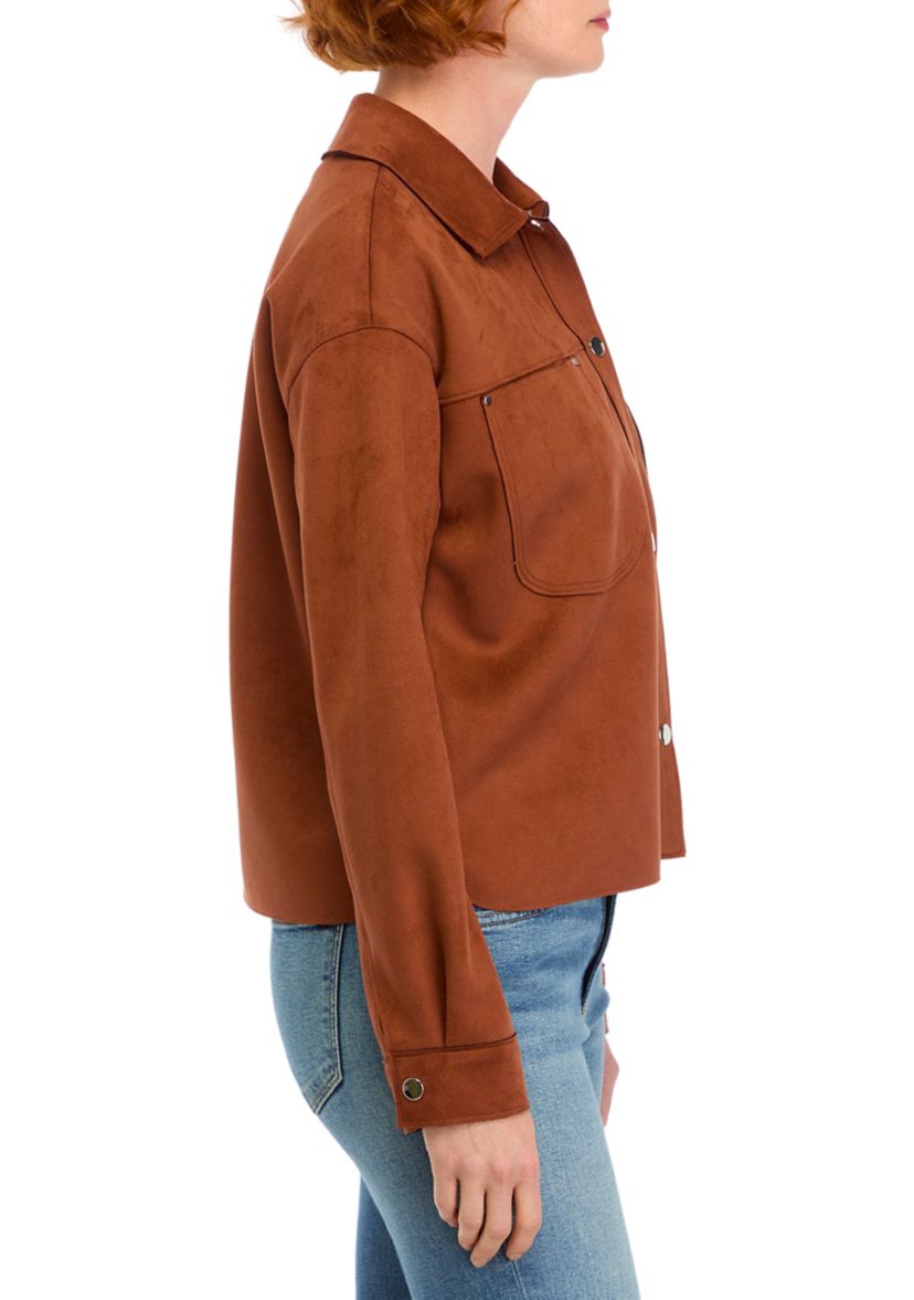 Womens Vegan Suede Front Pocket Snap Jacket 