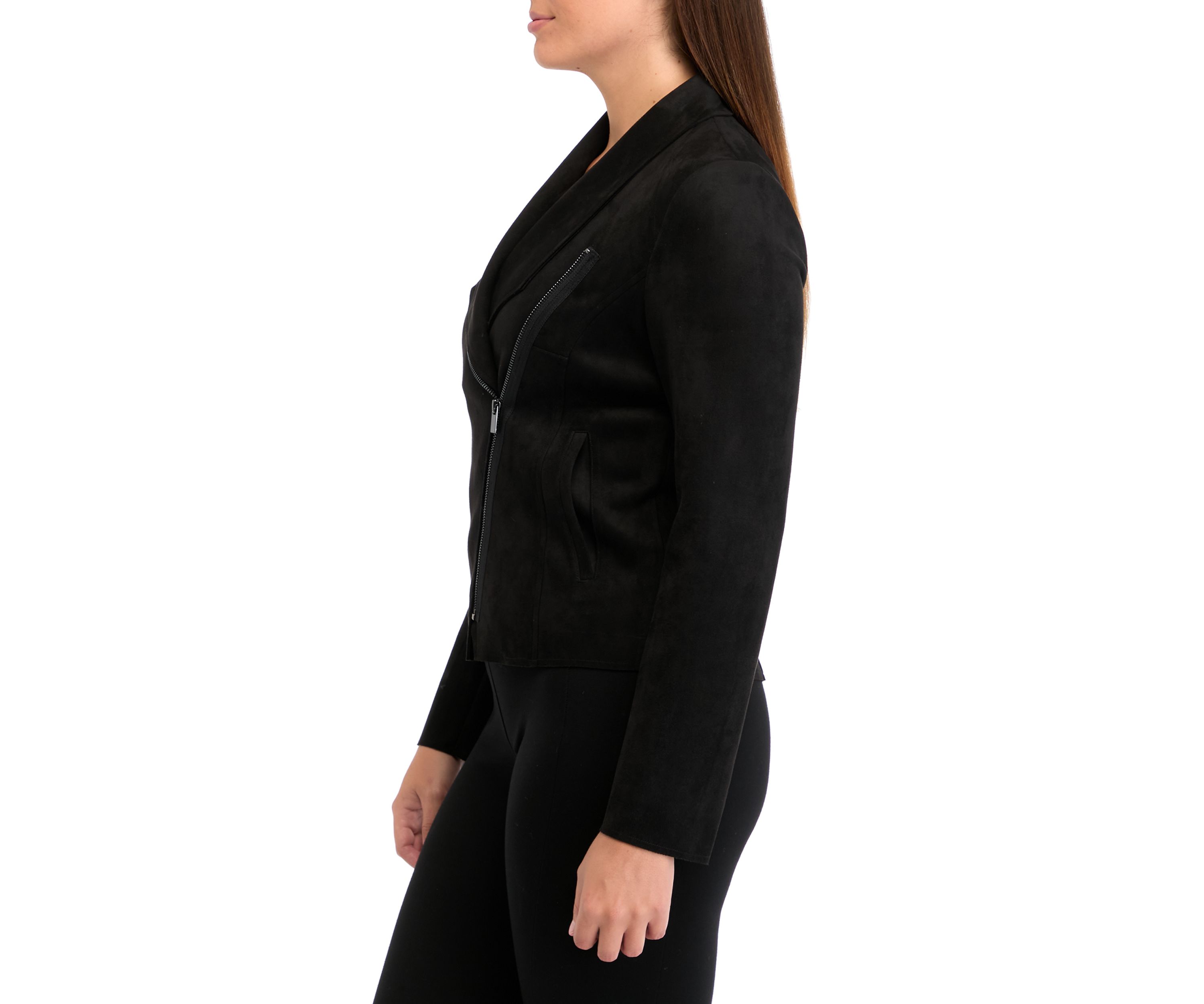 Womens Vegan Suede Shawl Collar Jacket