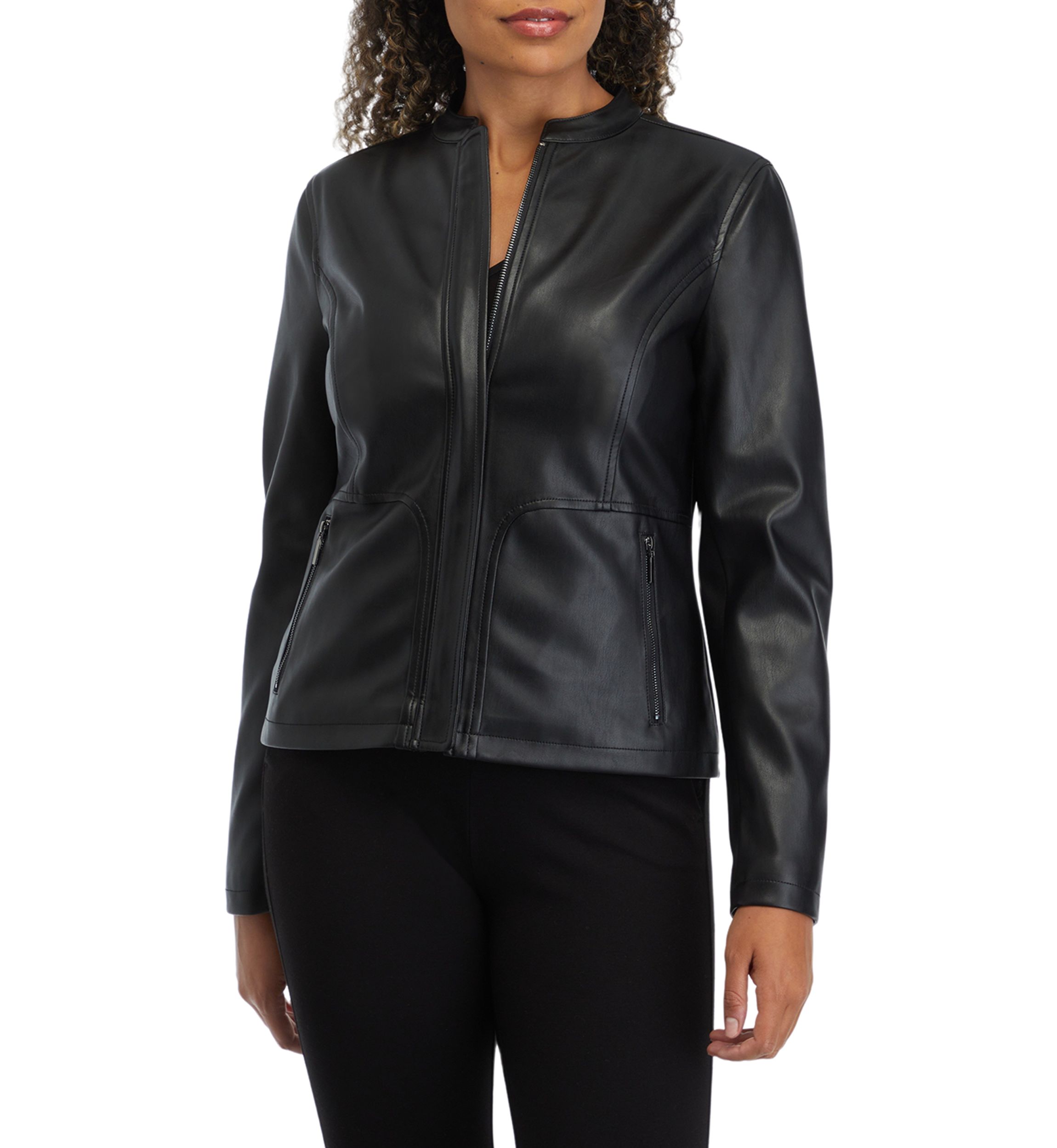 Womens Zip Front Vegan Leather Jacket