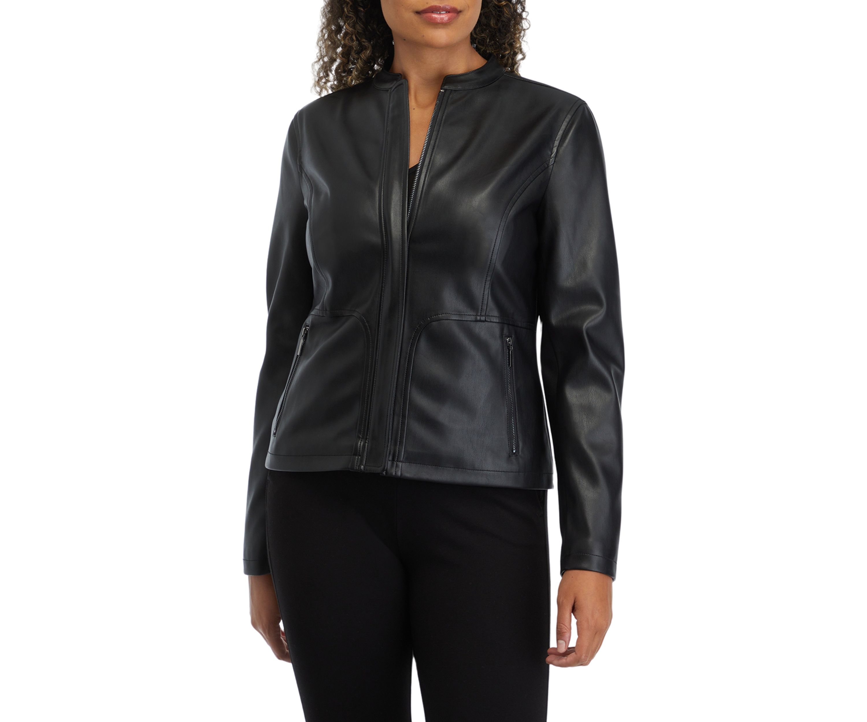 Womens Zip Front Vegan Leather Jacket