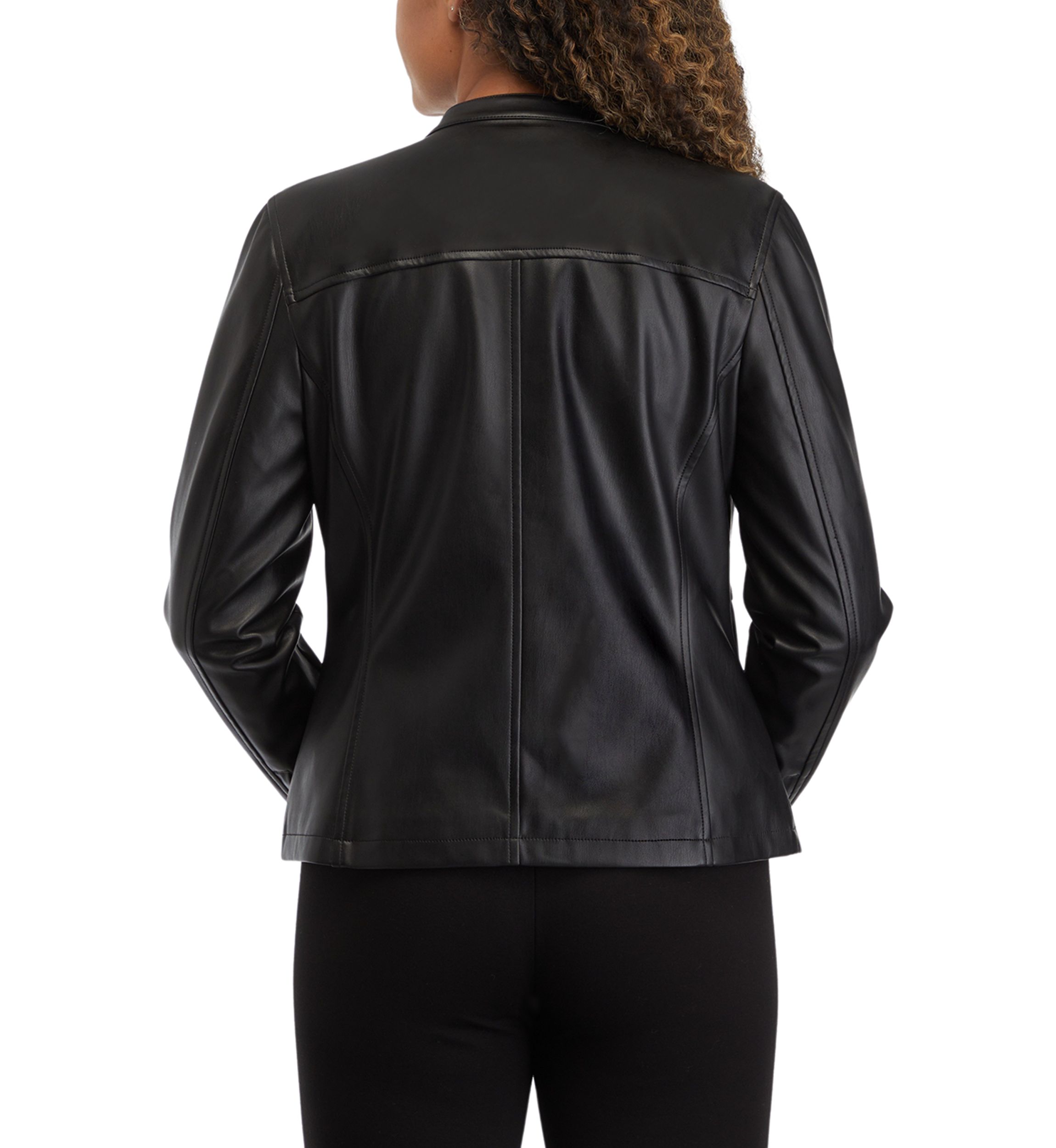 Womens Zip Front Vegan Leather Jacket