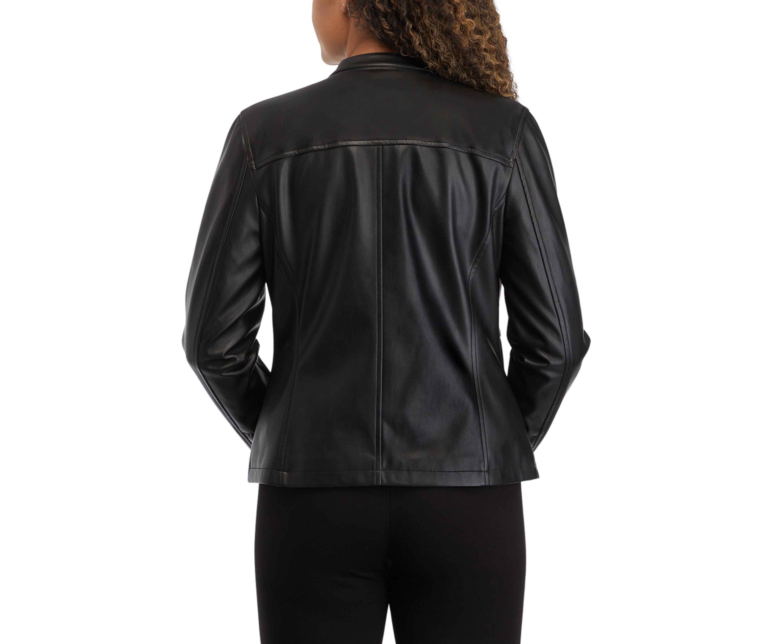Womens Zip Front Vegan Leather Jacket
