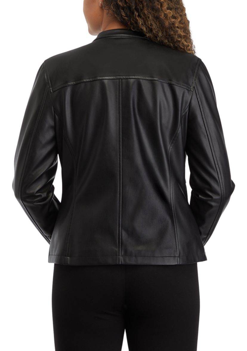 Womens Zip Front Vegan Leather Jacket