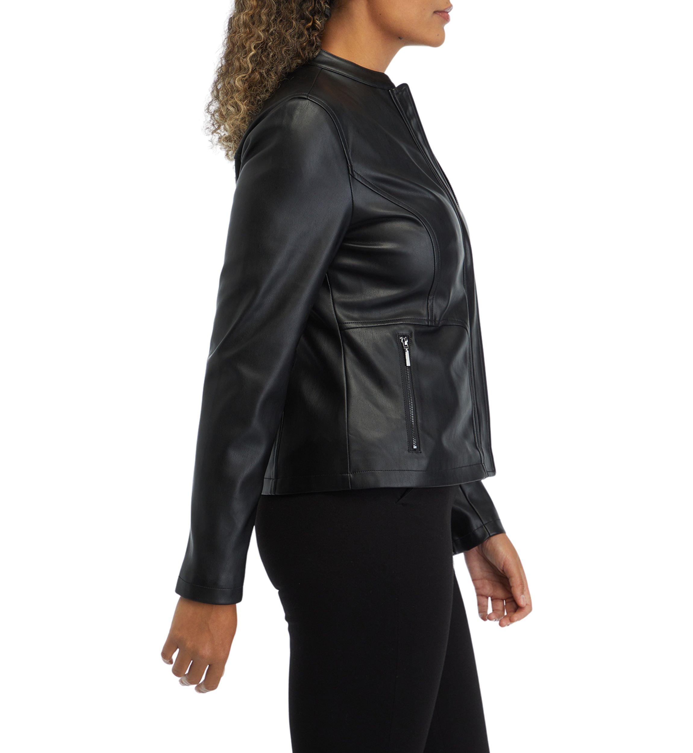 Womens Zip Front Vegan Leather Jacket
