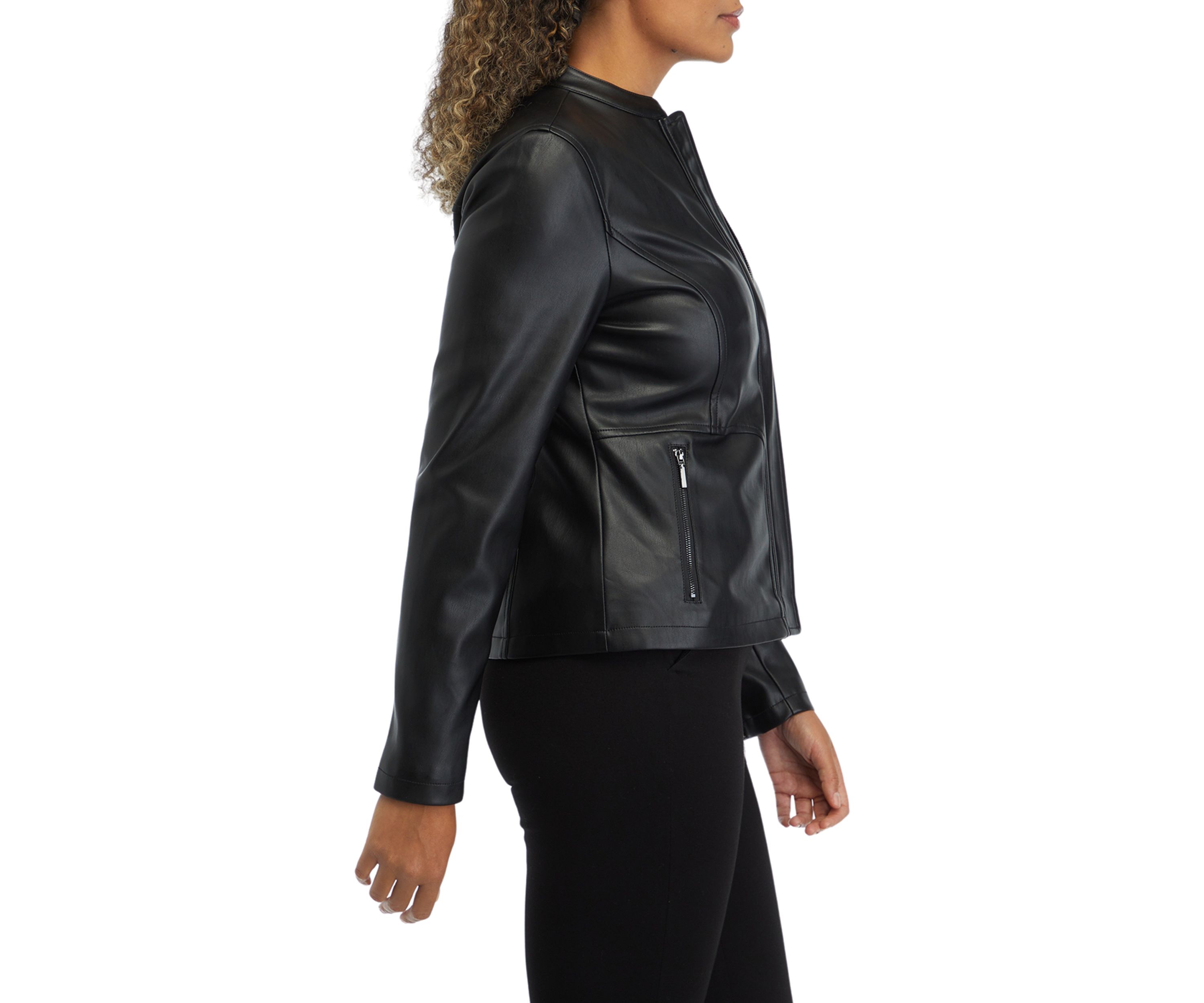 Womens Zip Front Vegan Leather Jacket