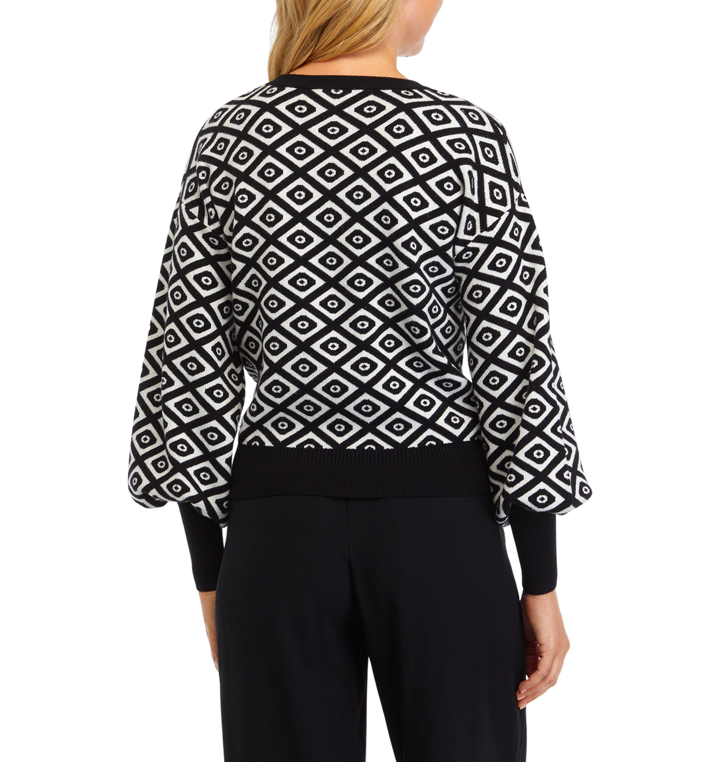 Womens Balloon Sleeve Printed Sweater 