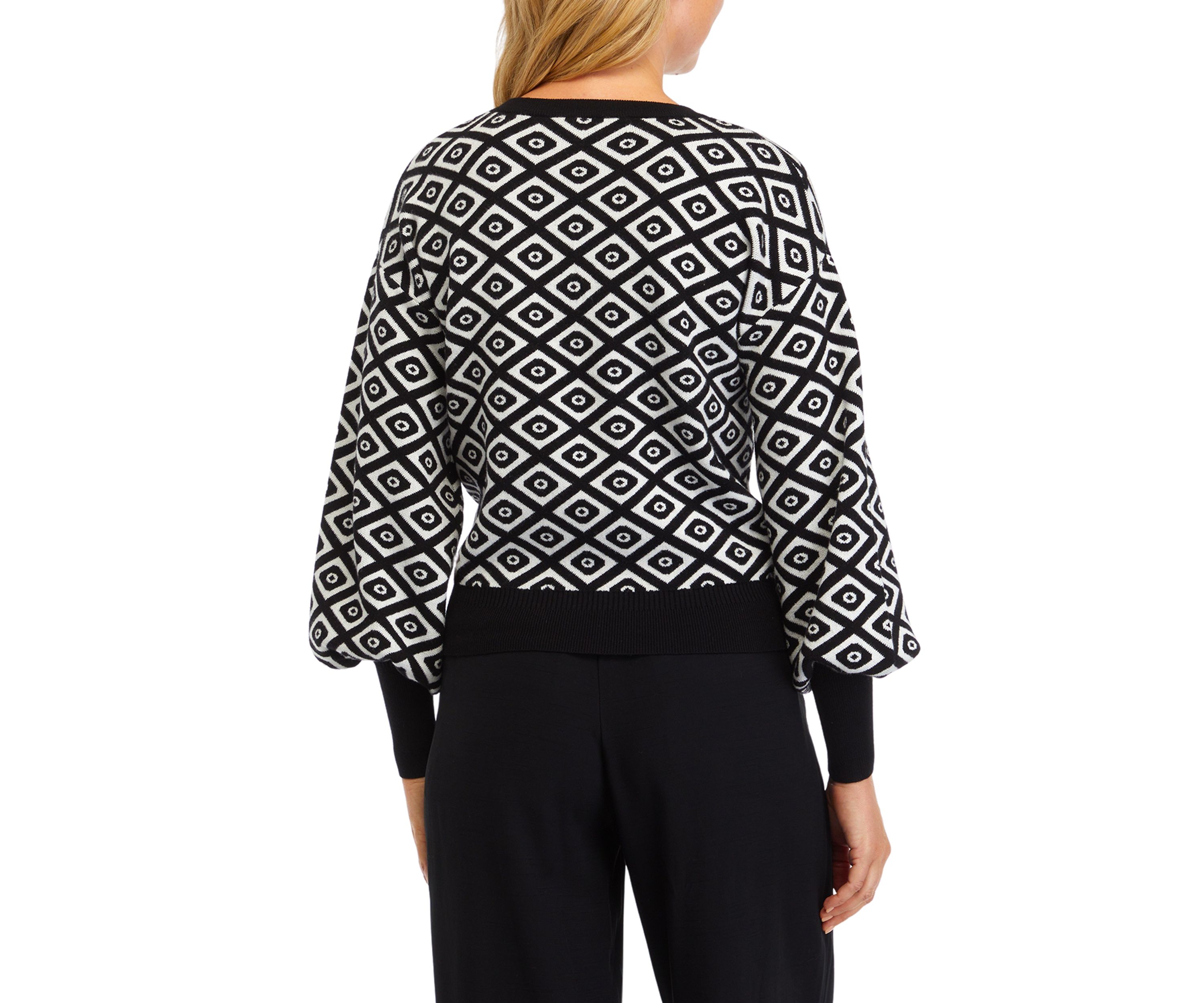 Womens Balloon Sleeve Printed Sweater 