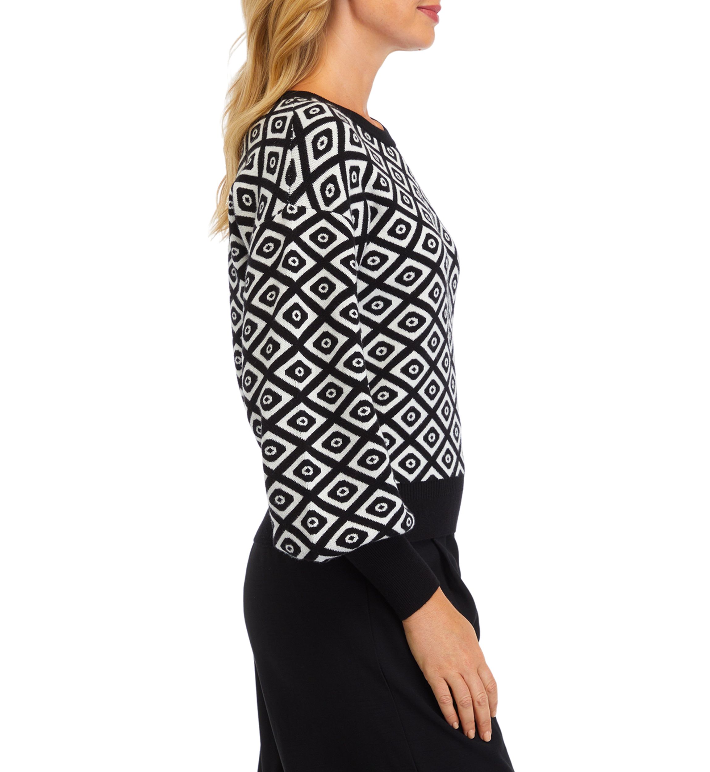 Womens Balloon Sleeve Printed Sweater 