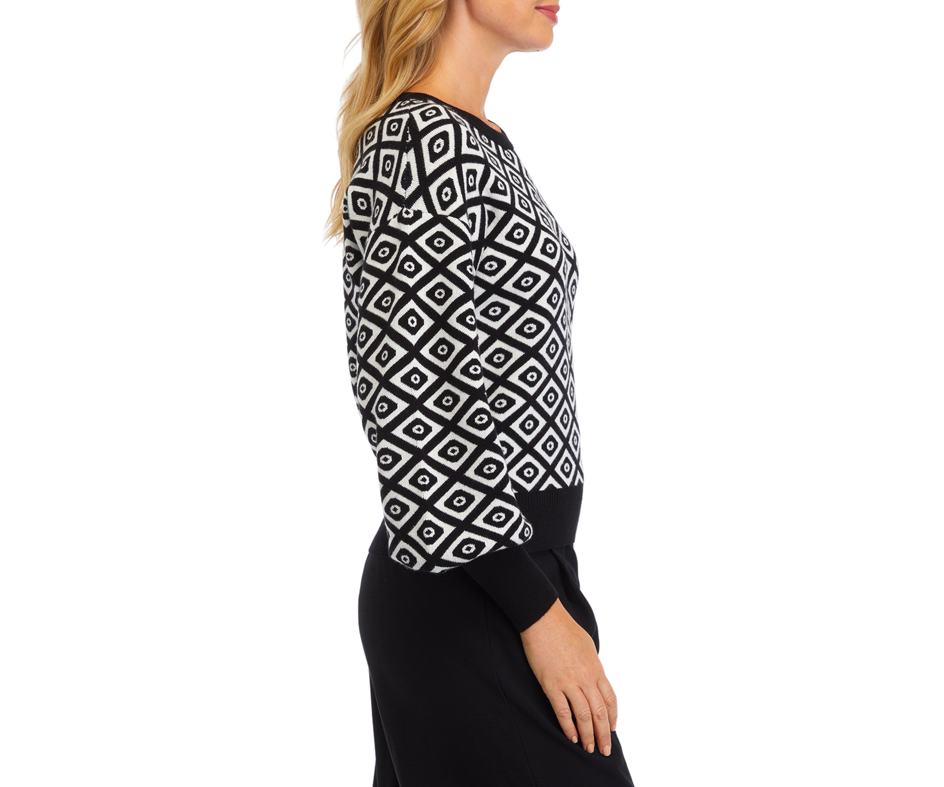 Womens Balloon Sleeve Printed Sweater 