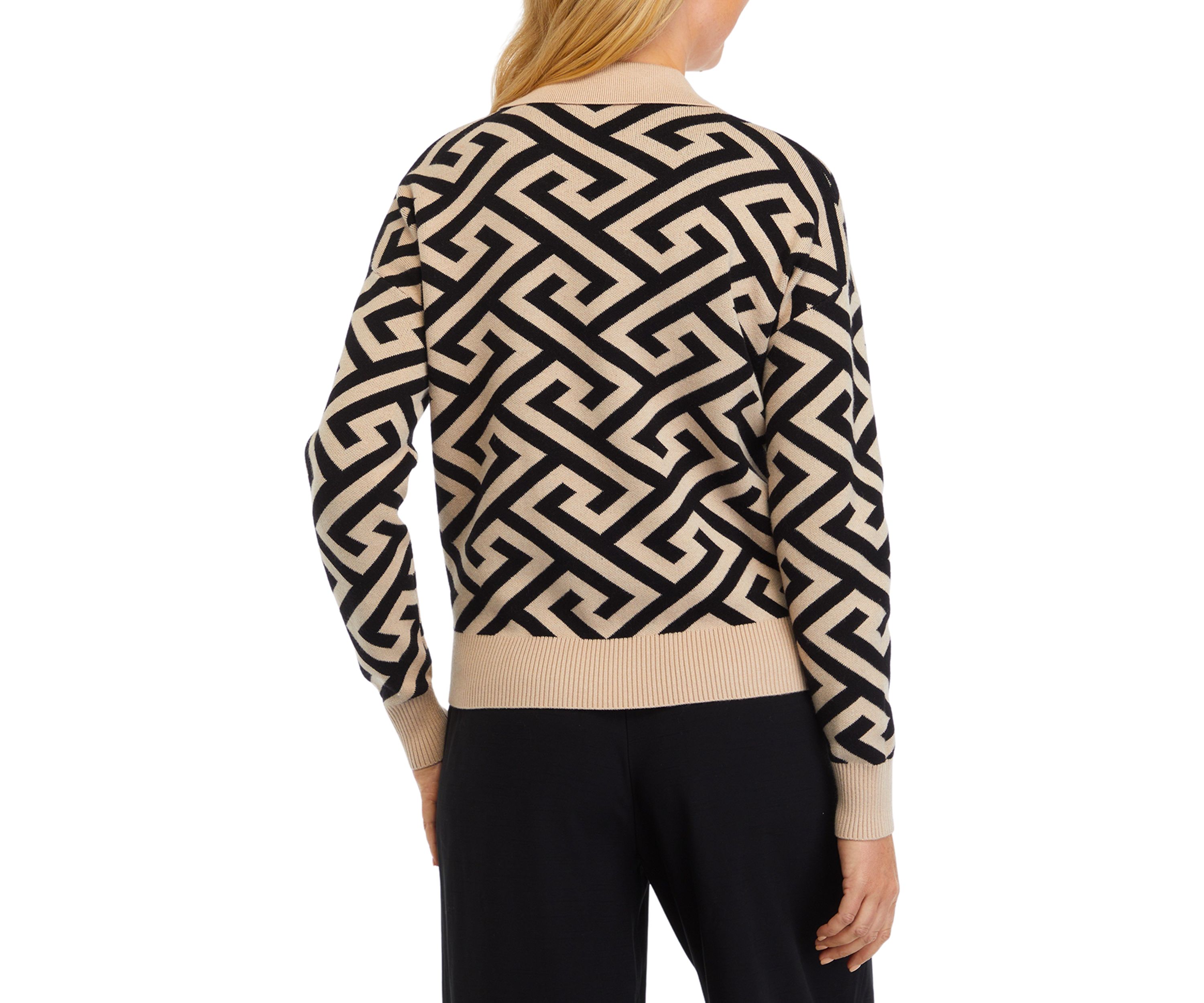 Womens Jacquard Collared Sweater 