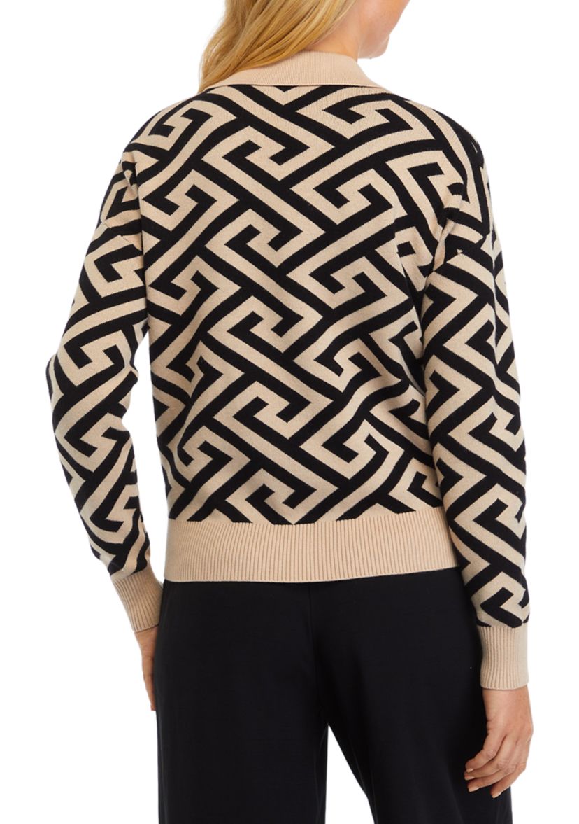Womens Jacquard Collared Sweater 