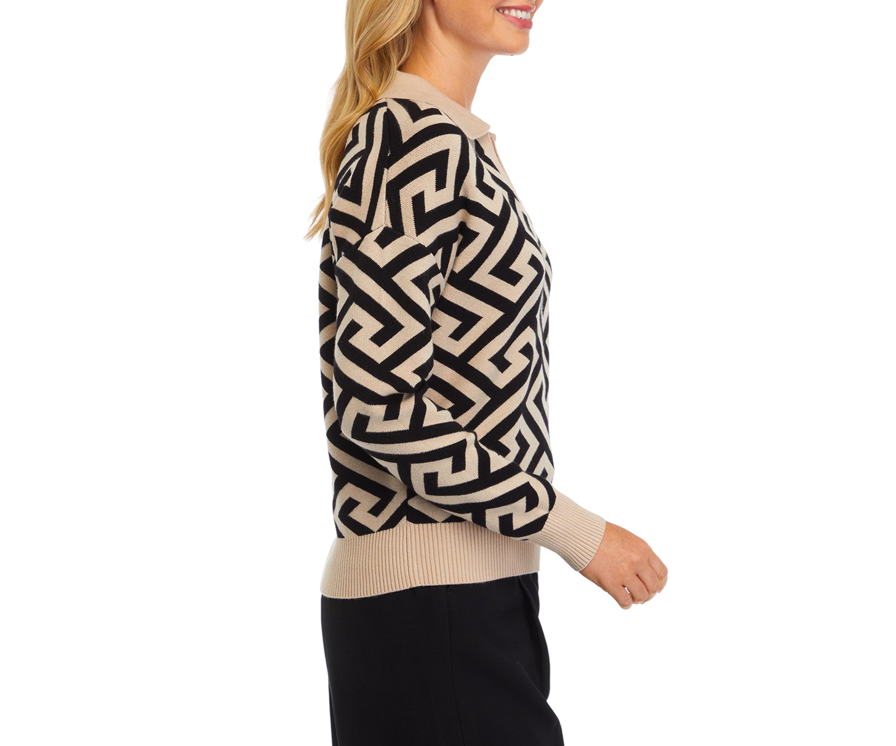 Womens Jacquard Collared Sweater 