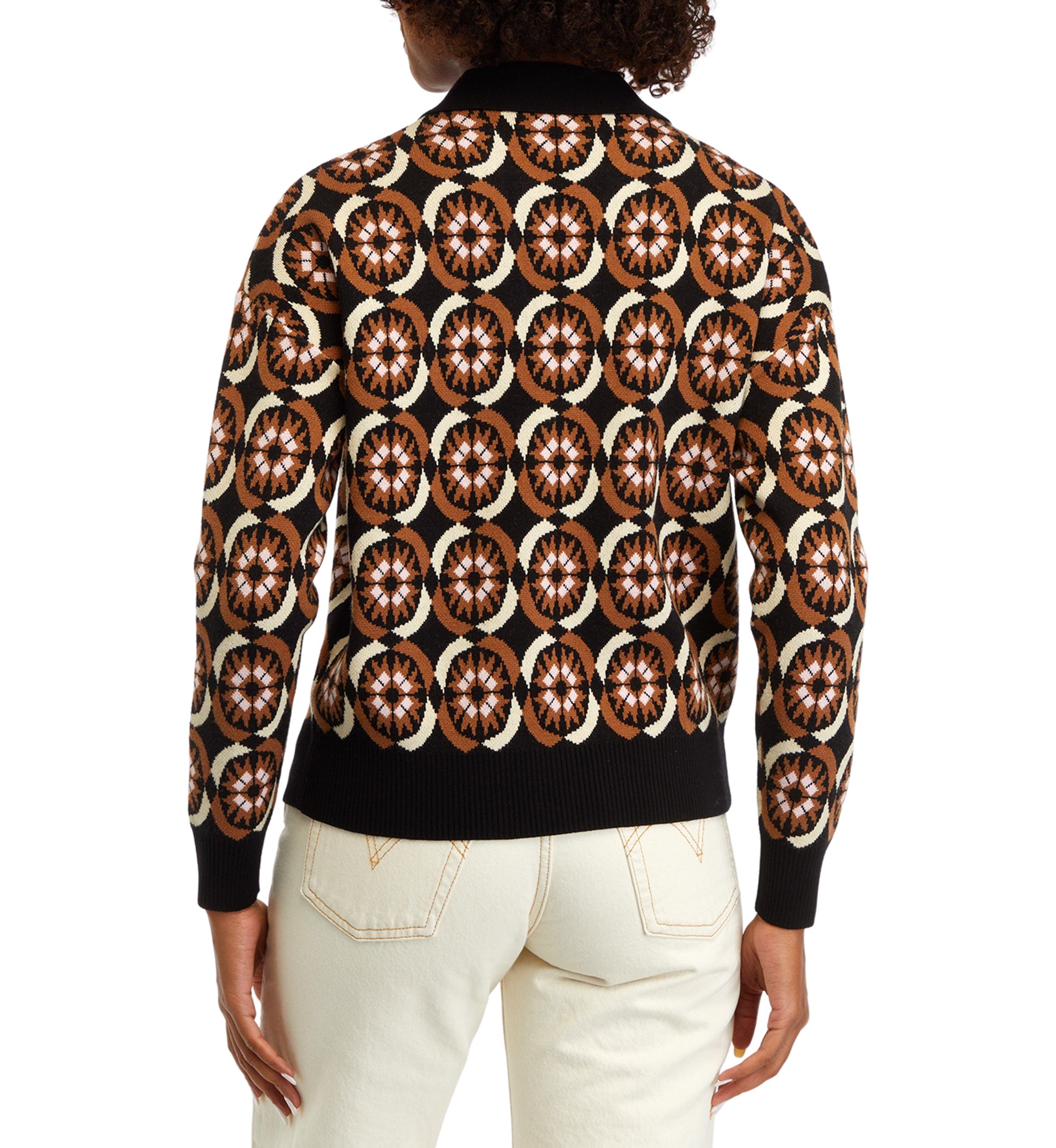 Womens Printed Johnny Collar Sweater 