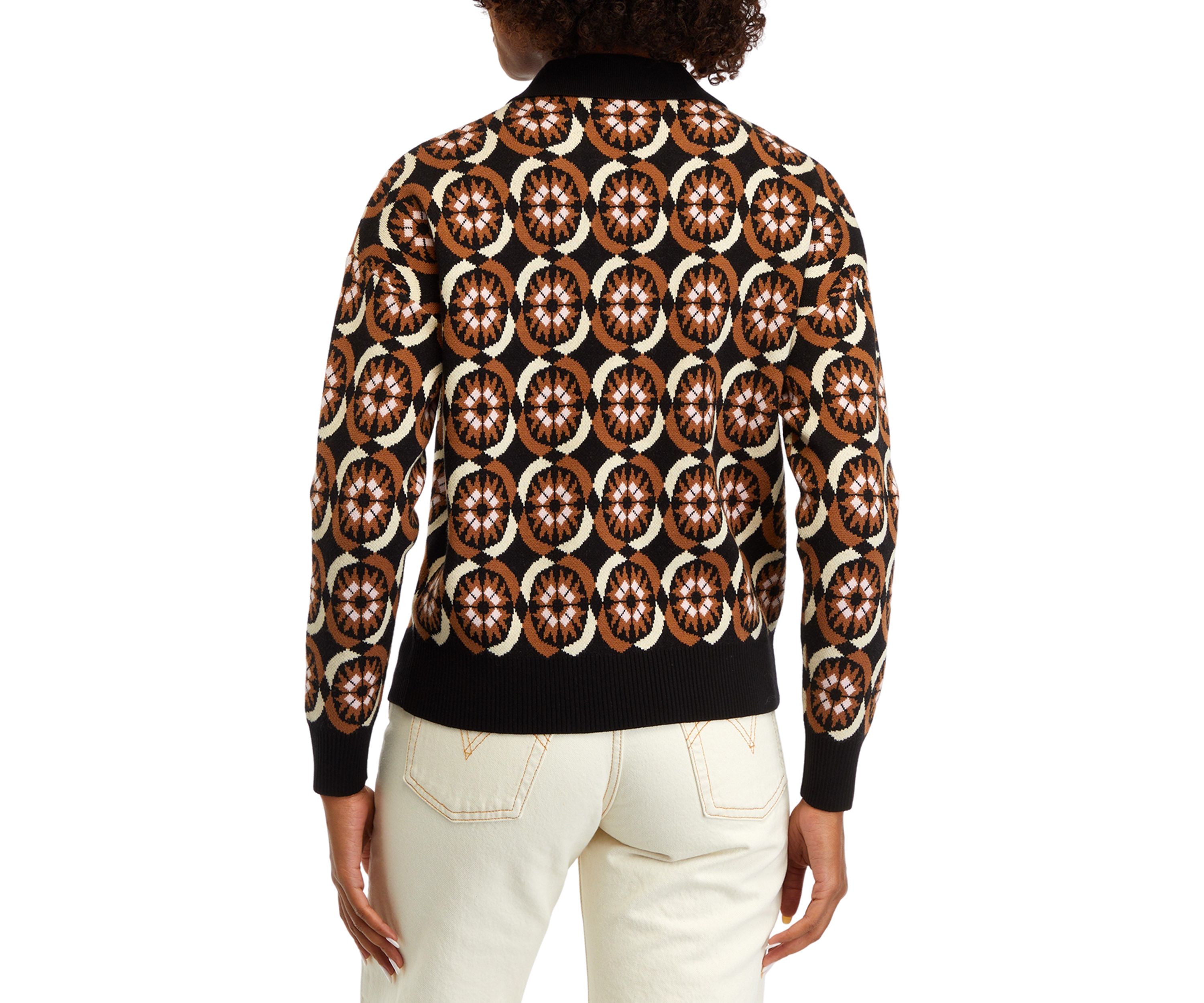 Womens Printed Johnny Collar Sweater 