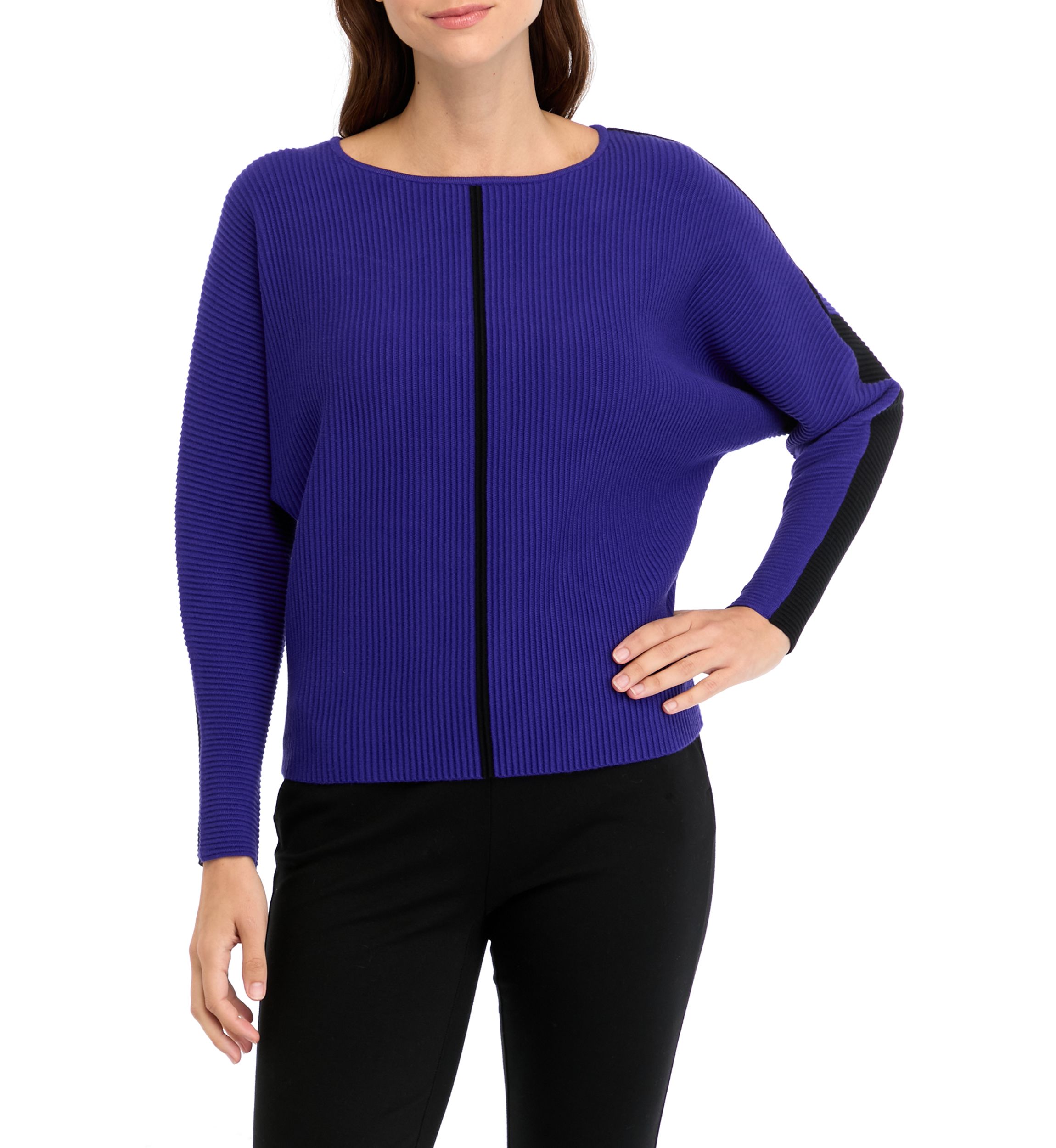 Womens Dolman Sleeve Contrast Stitch Sweater 