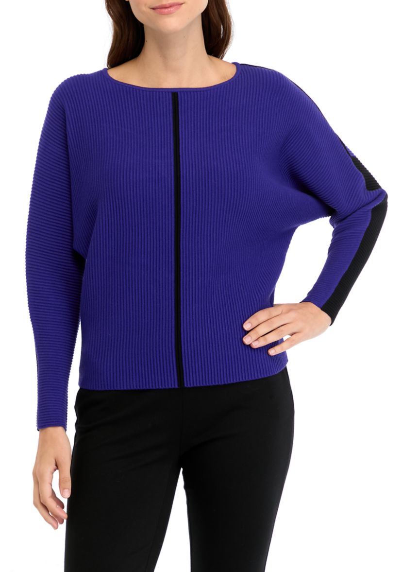Womens Dolman Sleeve Contrast Stitch Sweater 