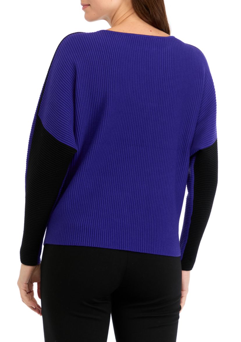 Womens Dolman Sleeve Contrast Stitch Sweater 
