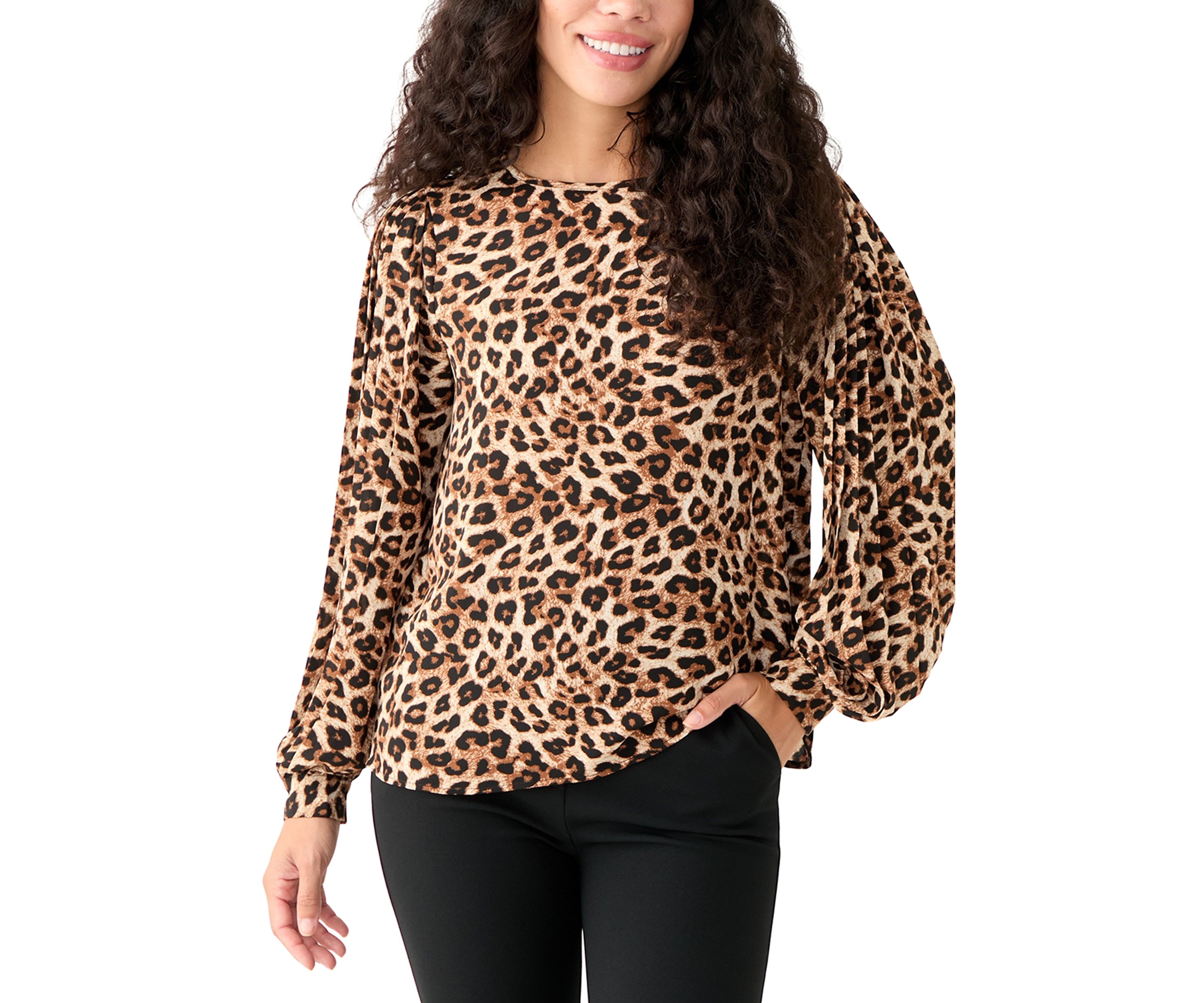 Petite Long Sleeve Printed Blouse