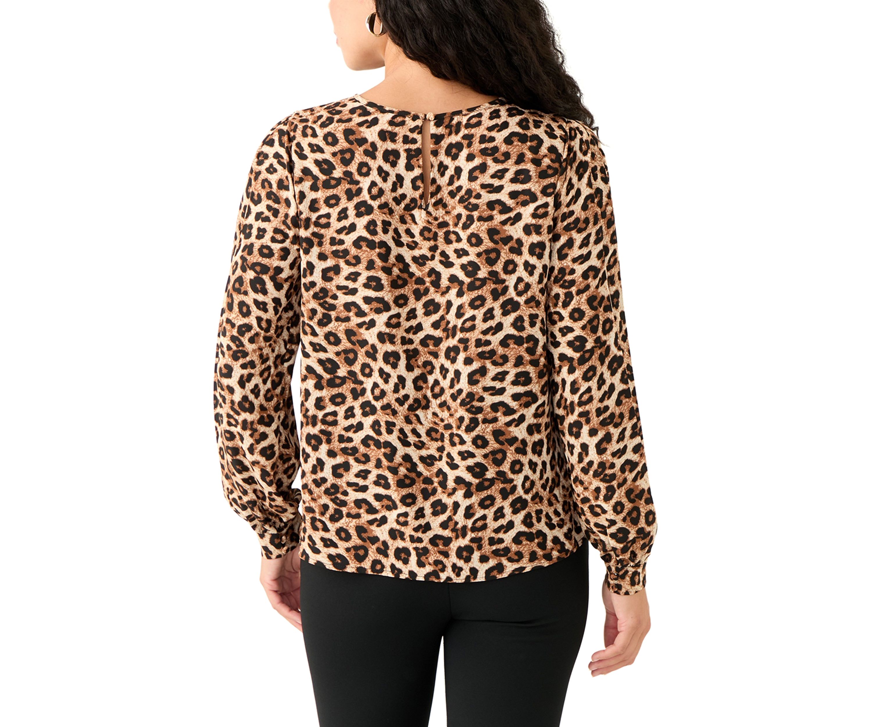 Petite Long Sleeve Printed Blouse