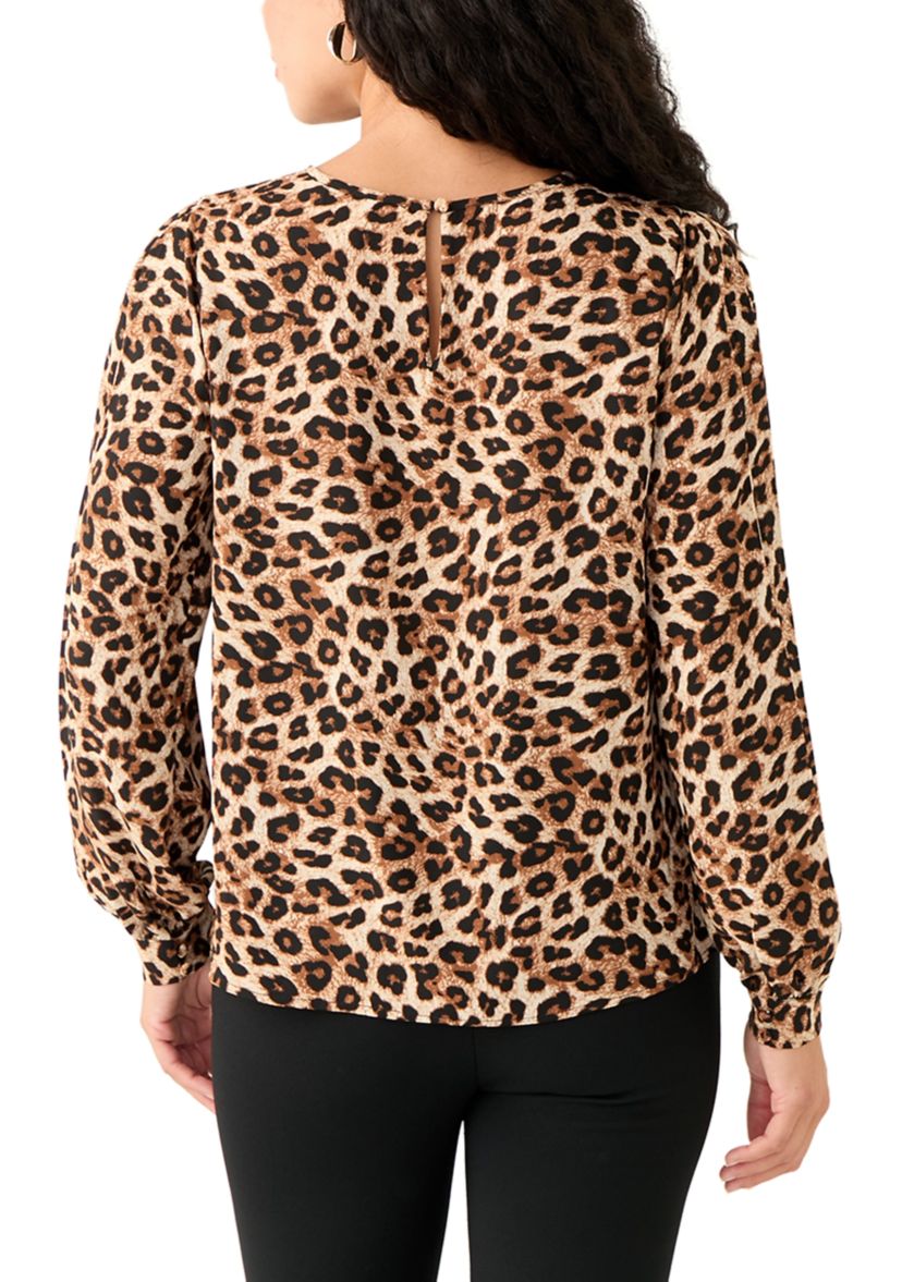 Petite Long Sleeve Printed Blouse